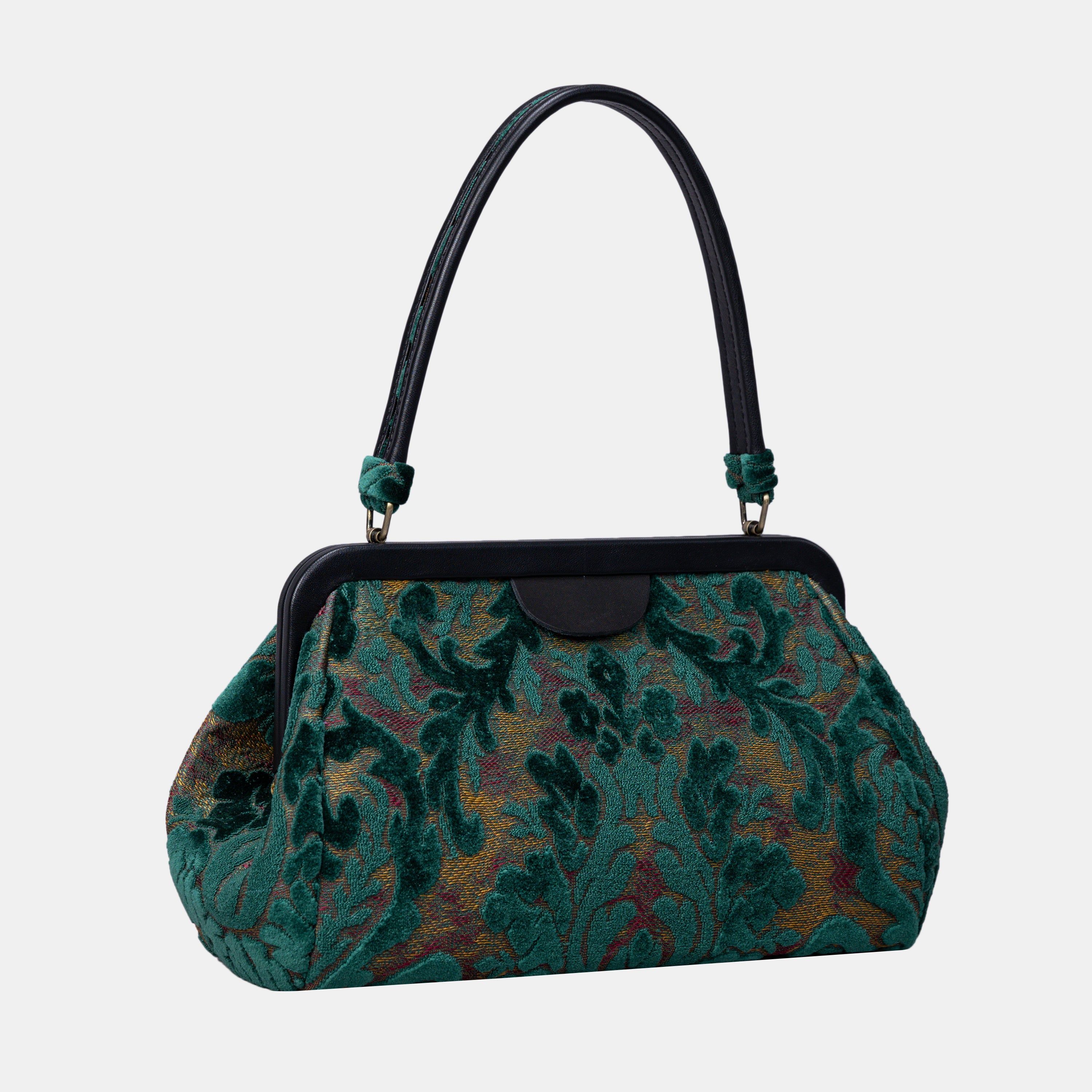 Burnout Velvet Jade Green Shoulder Bag with handle