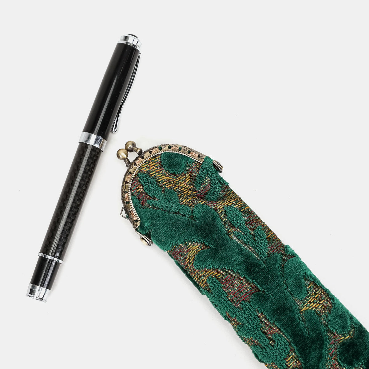 Burnout Velvet Jade Green Solo Pen Case Carpetbag of America with pen
