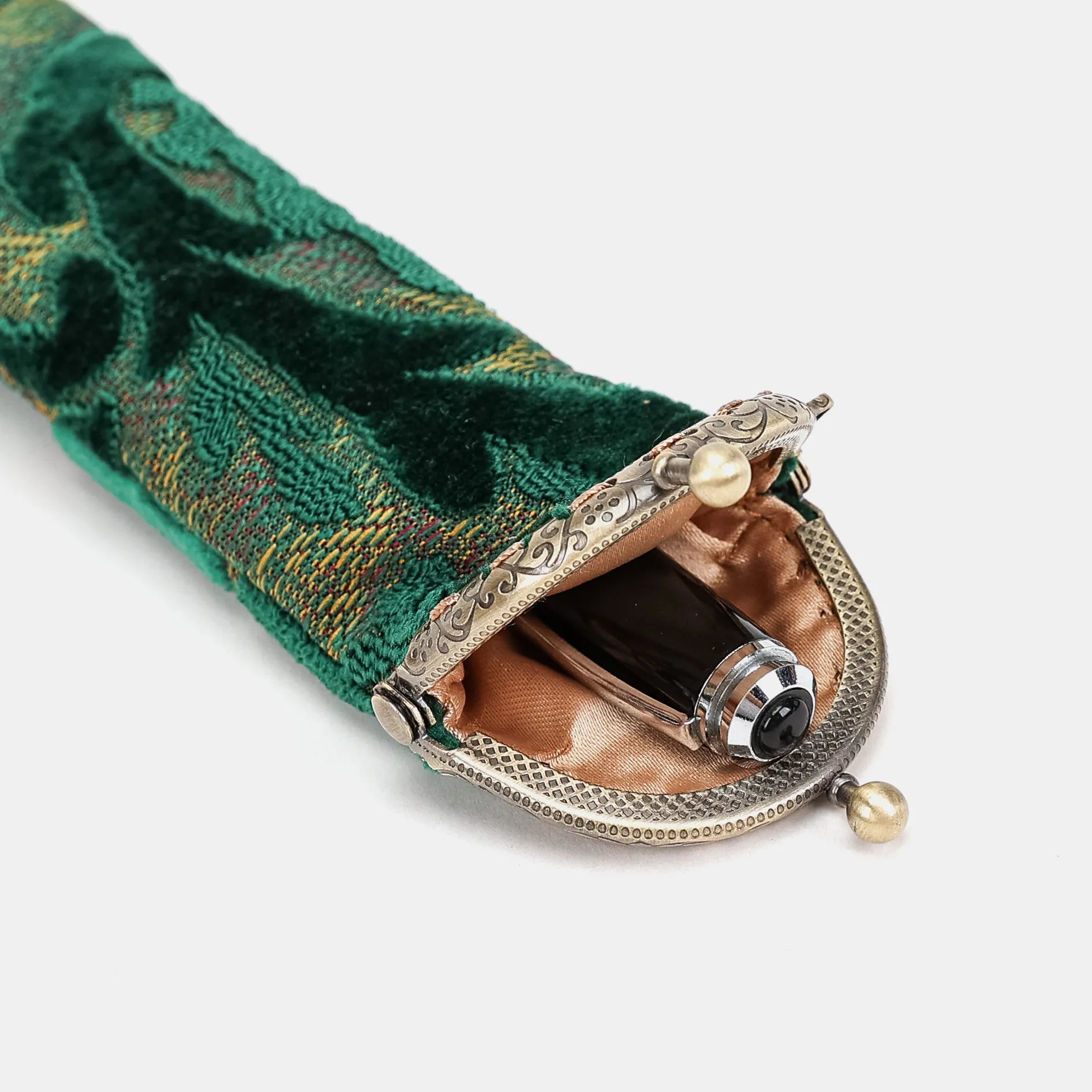 Burnout Velvet Jade Green Solo Pen Case Carpetbag of America open
