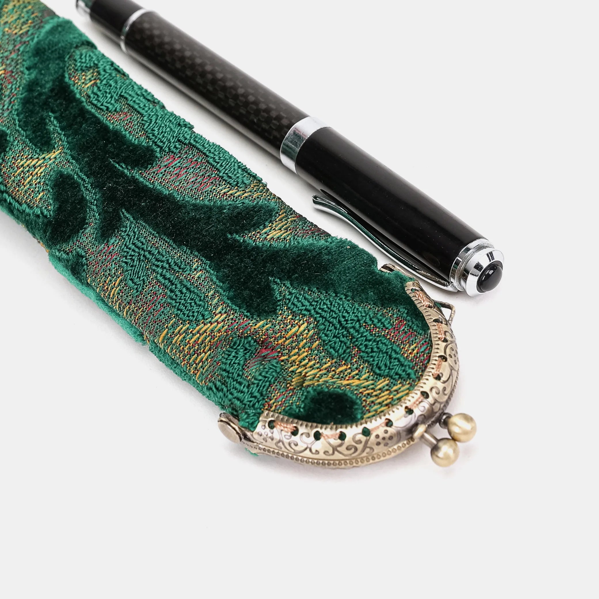 Burnout Velvet Jade Green Solo Pen Case Carpetbag of America metal frame
