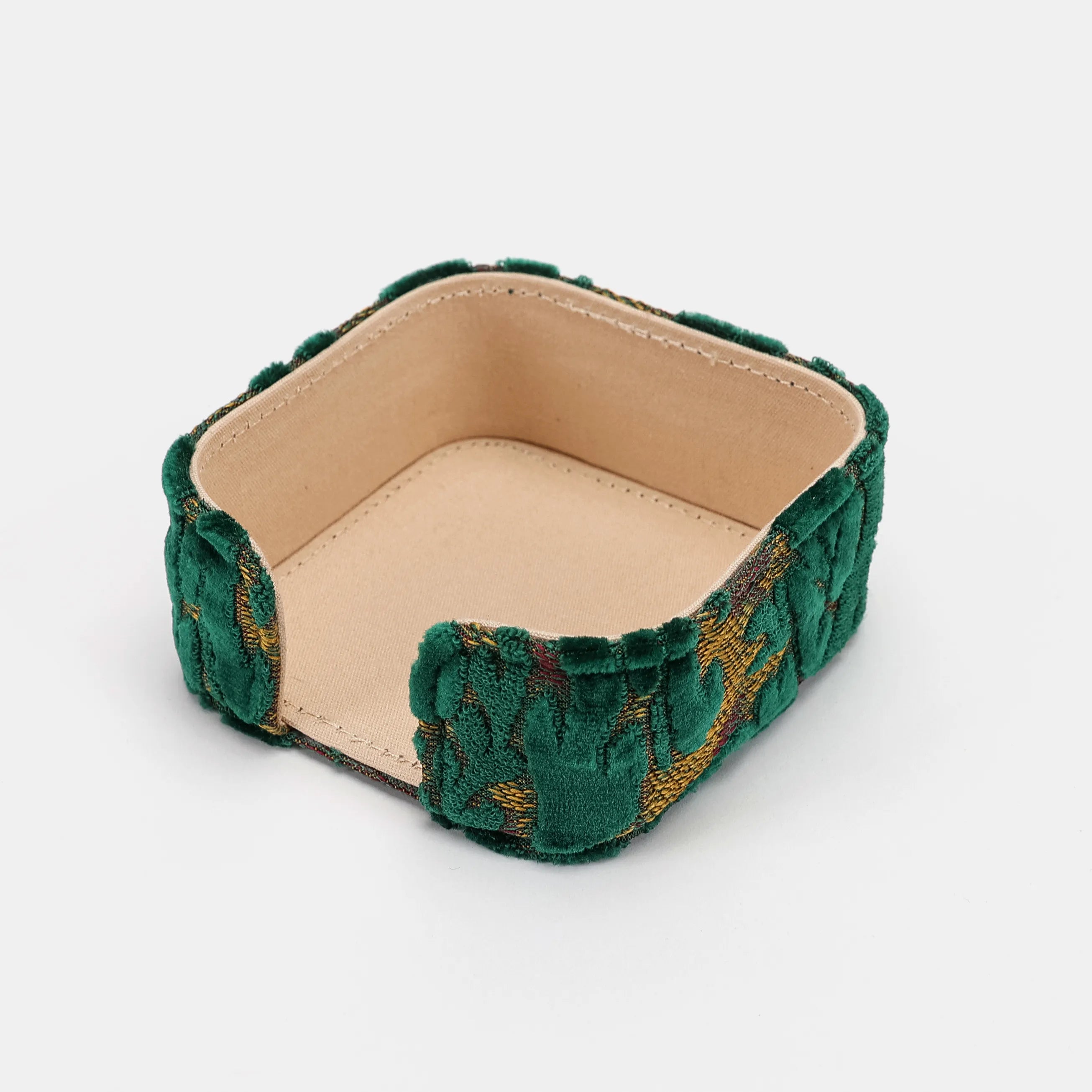 Burnout Velvet Jade Green Square Coaster Set with Holder of America-holder