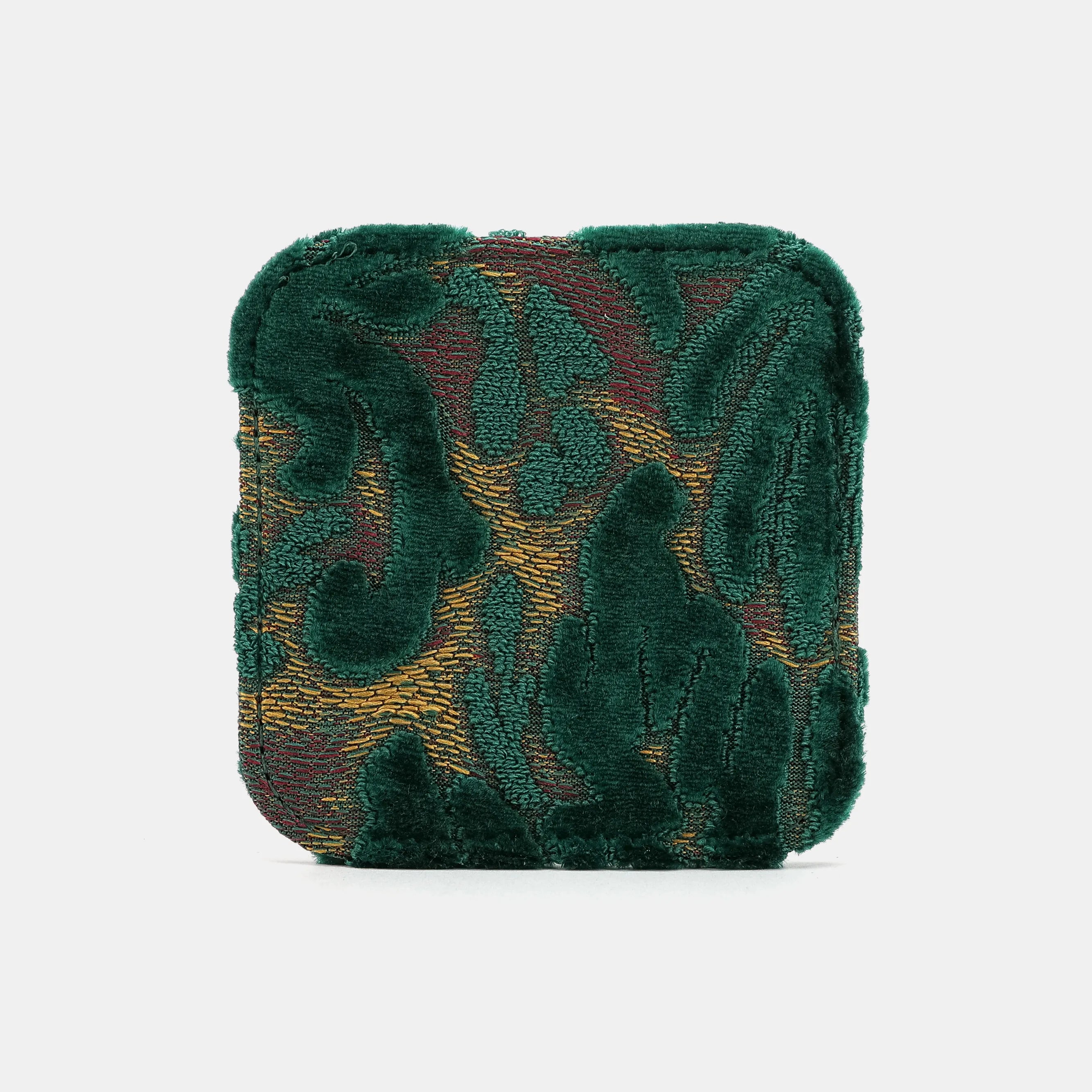 Burnout Velvet Jade Green Square Coaster Set with Holder of America-face