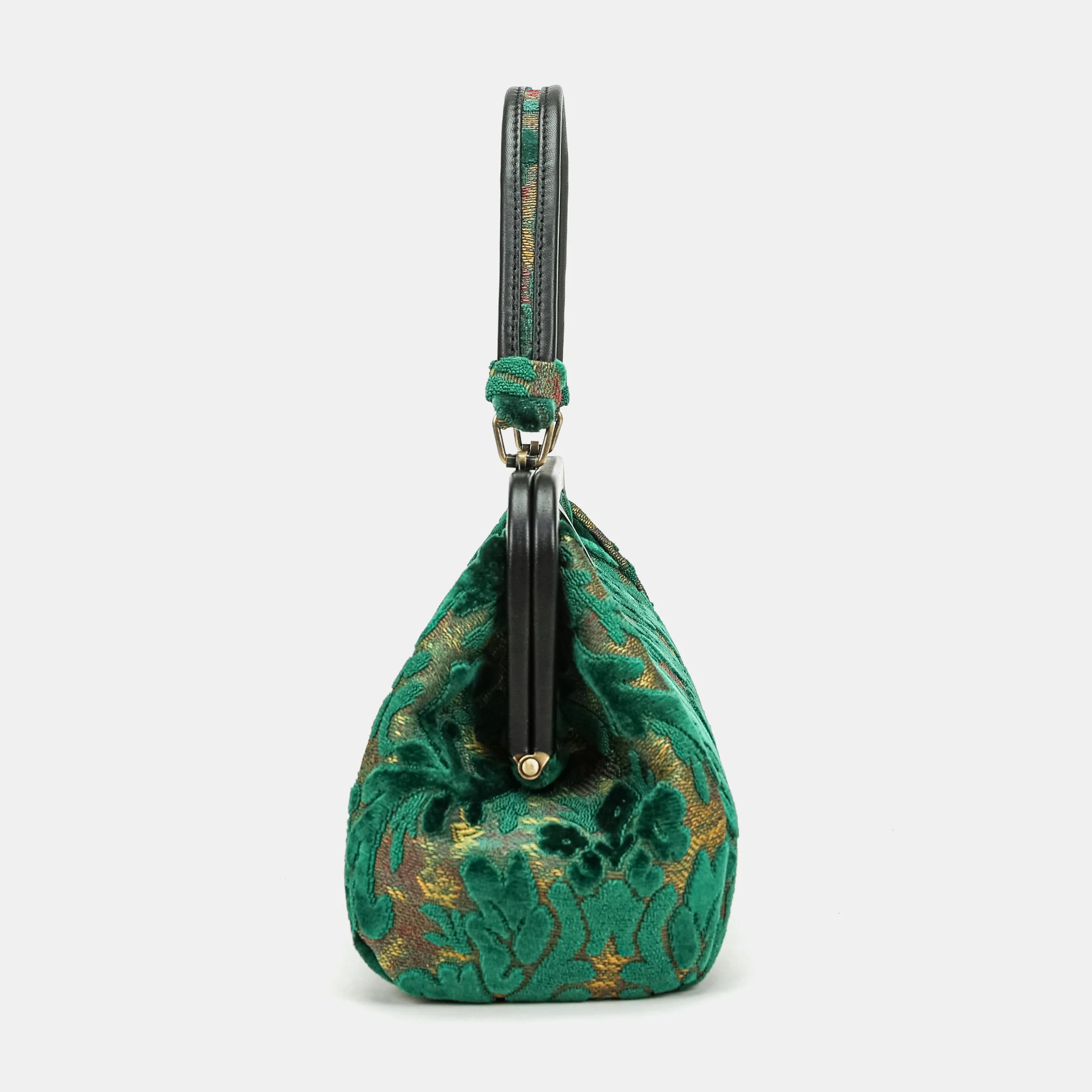 Burnout Velvet Jade Green Top Handle Purse Carpetbag of America side
