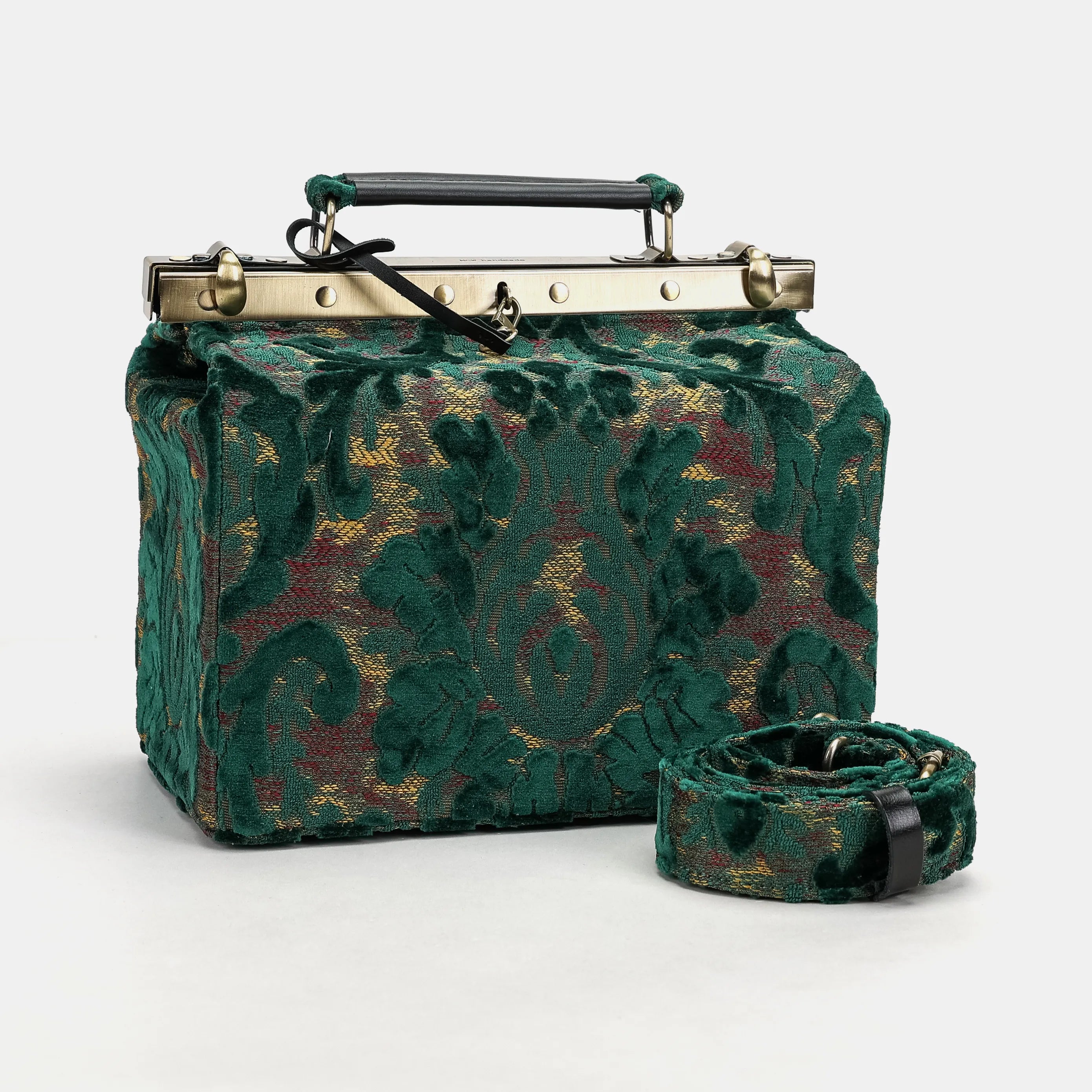 Burnout Velvet Jade Green Vivienne Carpet Purse Gladstone Bag America with shoulder strap