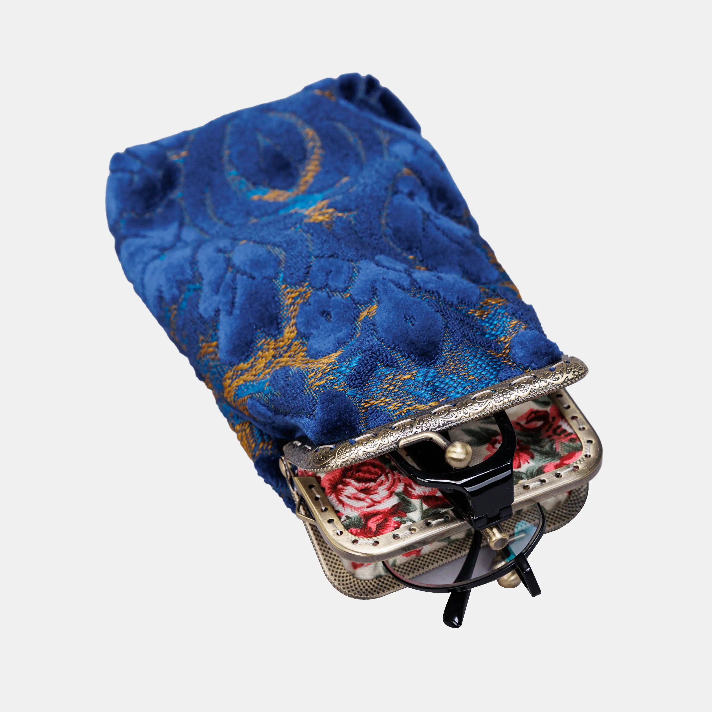Burnout Velvet Navy Carpet Eyeglasses Case of America Lying down-2