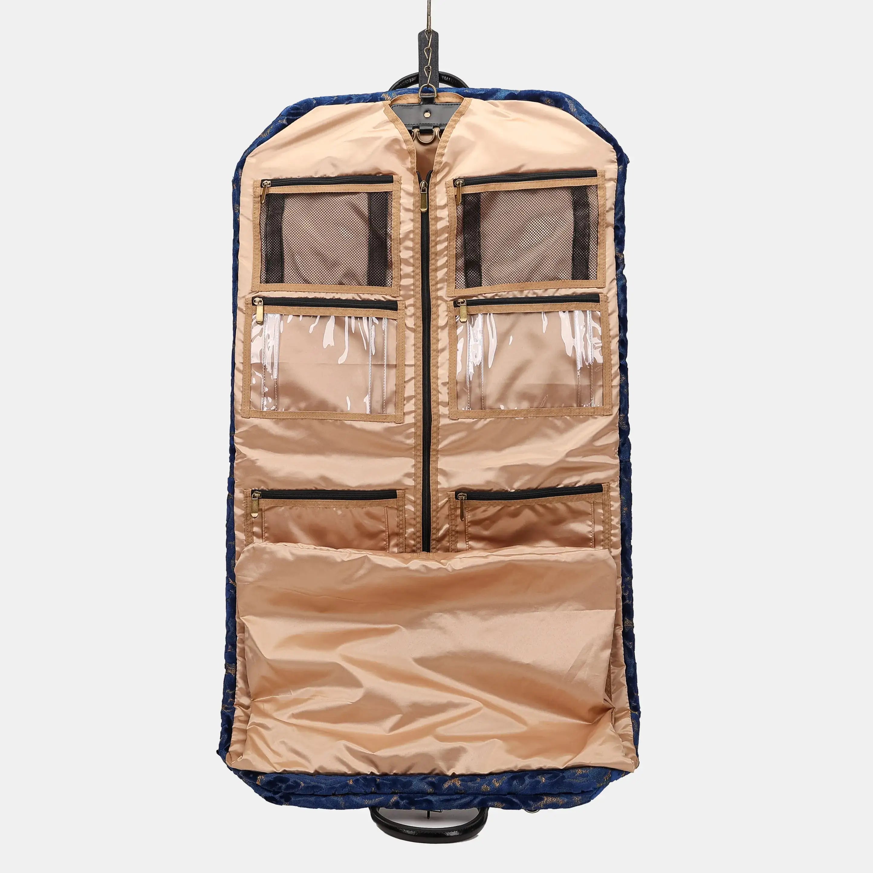 Burnout Velvet Navy Carpet Garment Bag Carpetbag of America hang