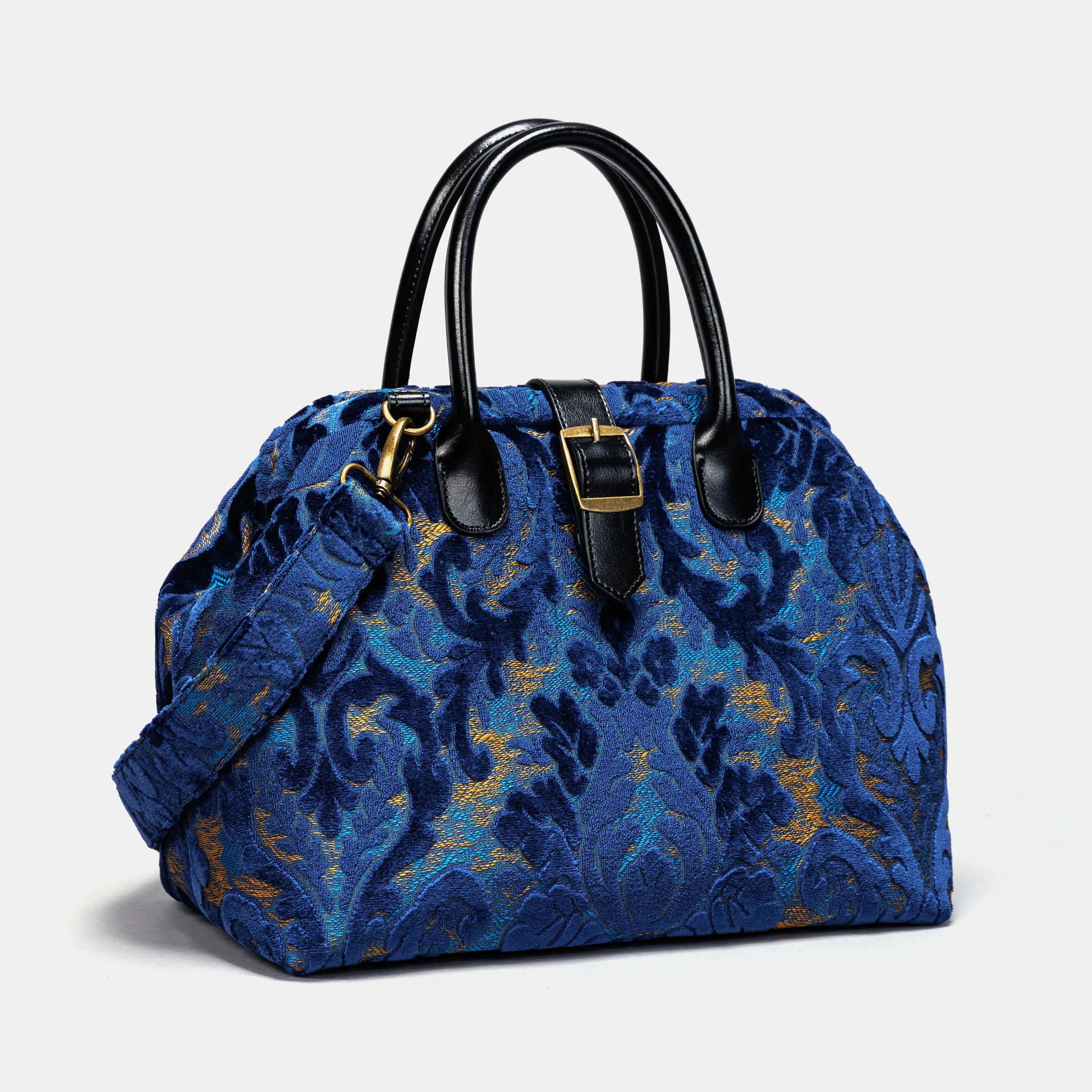 Burnout Velvet Navy Carpet Handbag Purse carpet bag MCW Handmade of America front