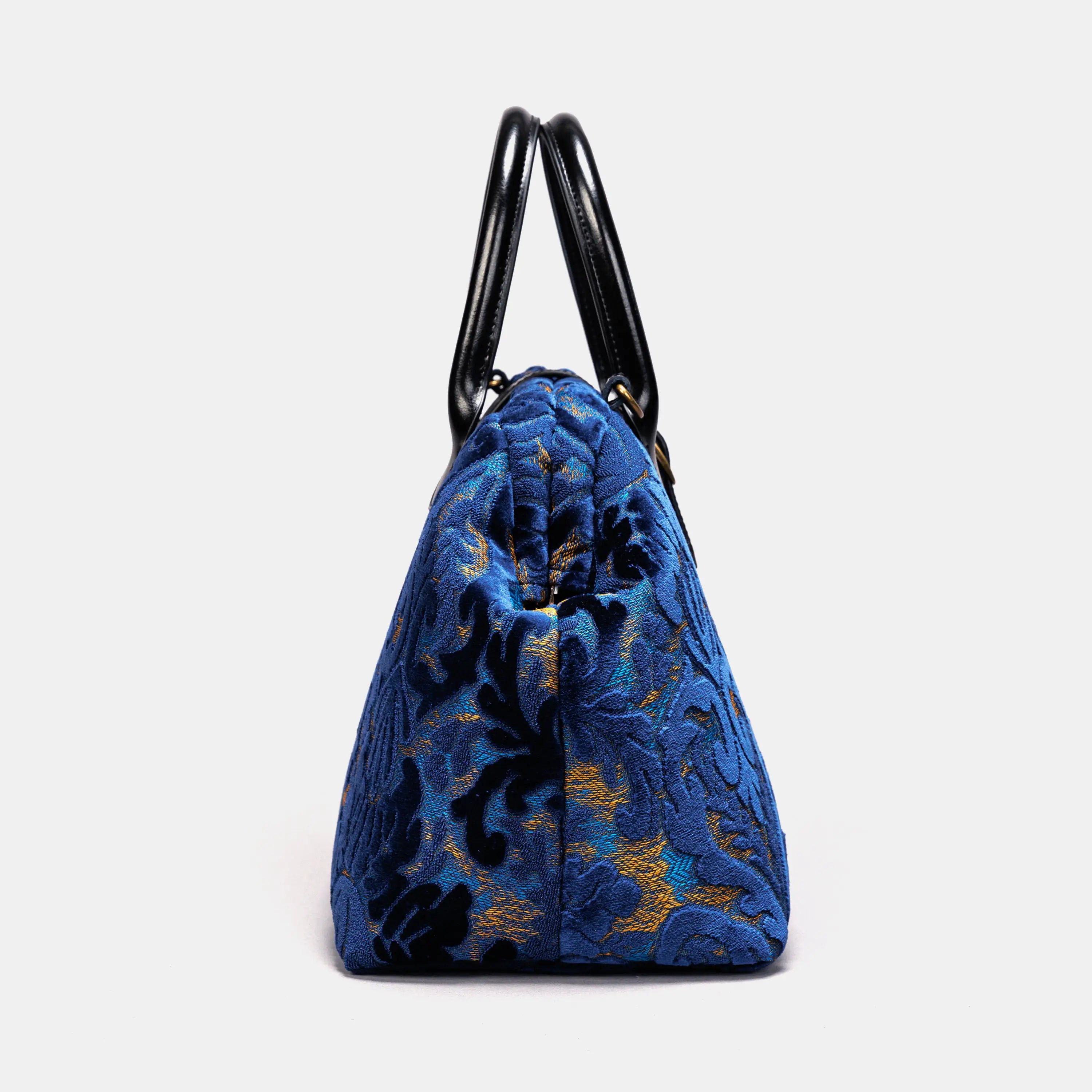 Burnout Velvet Navy Carpet Handbag Purse carpet bag MCW Handmade of America side
