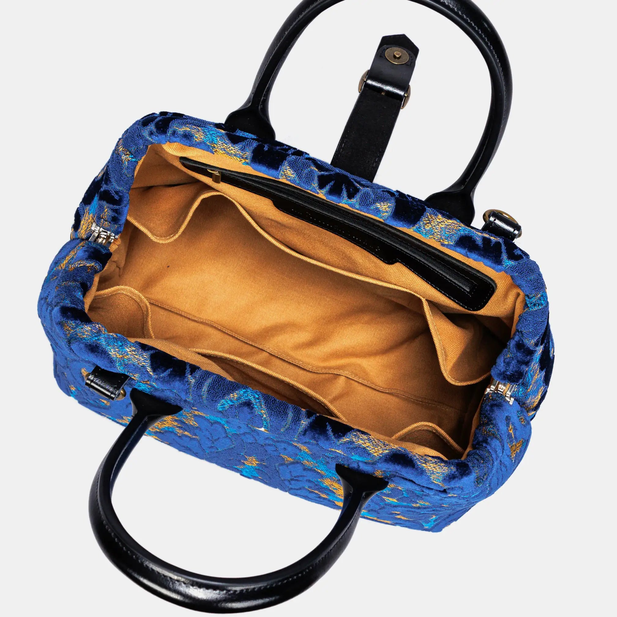 Burnout Velvet Navy Carpet Handbag Purse carpet bag MCW Handmade of America open