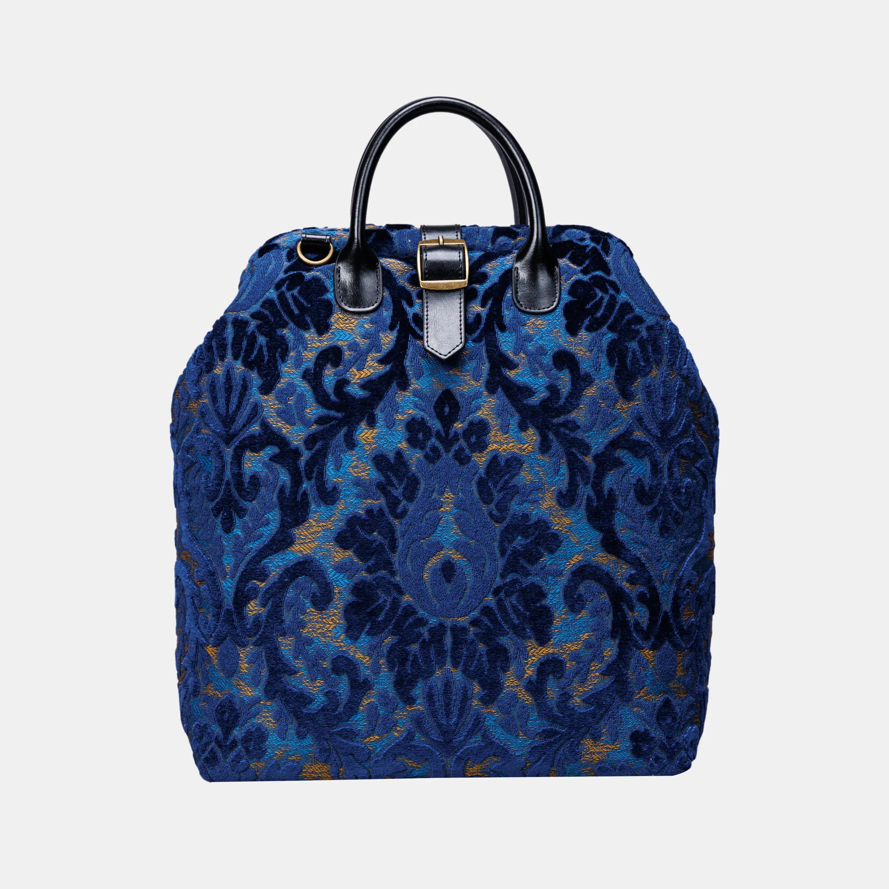 Burnout Velvet Navy Carpet Laptop Backpack Carpetbag of America front