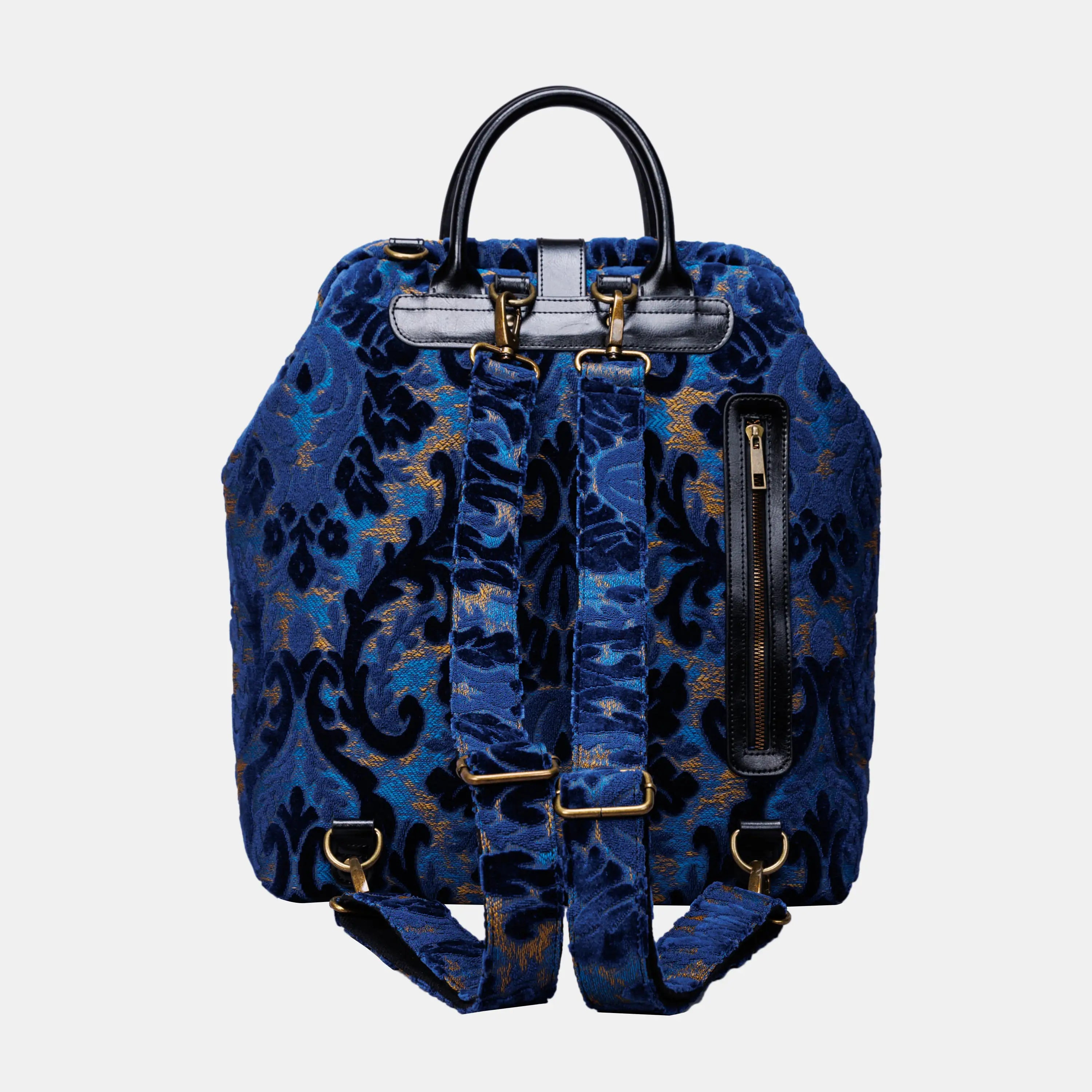Burnout Velvet Navy Carpet Laptop Backpack Carpetbag of America back