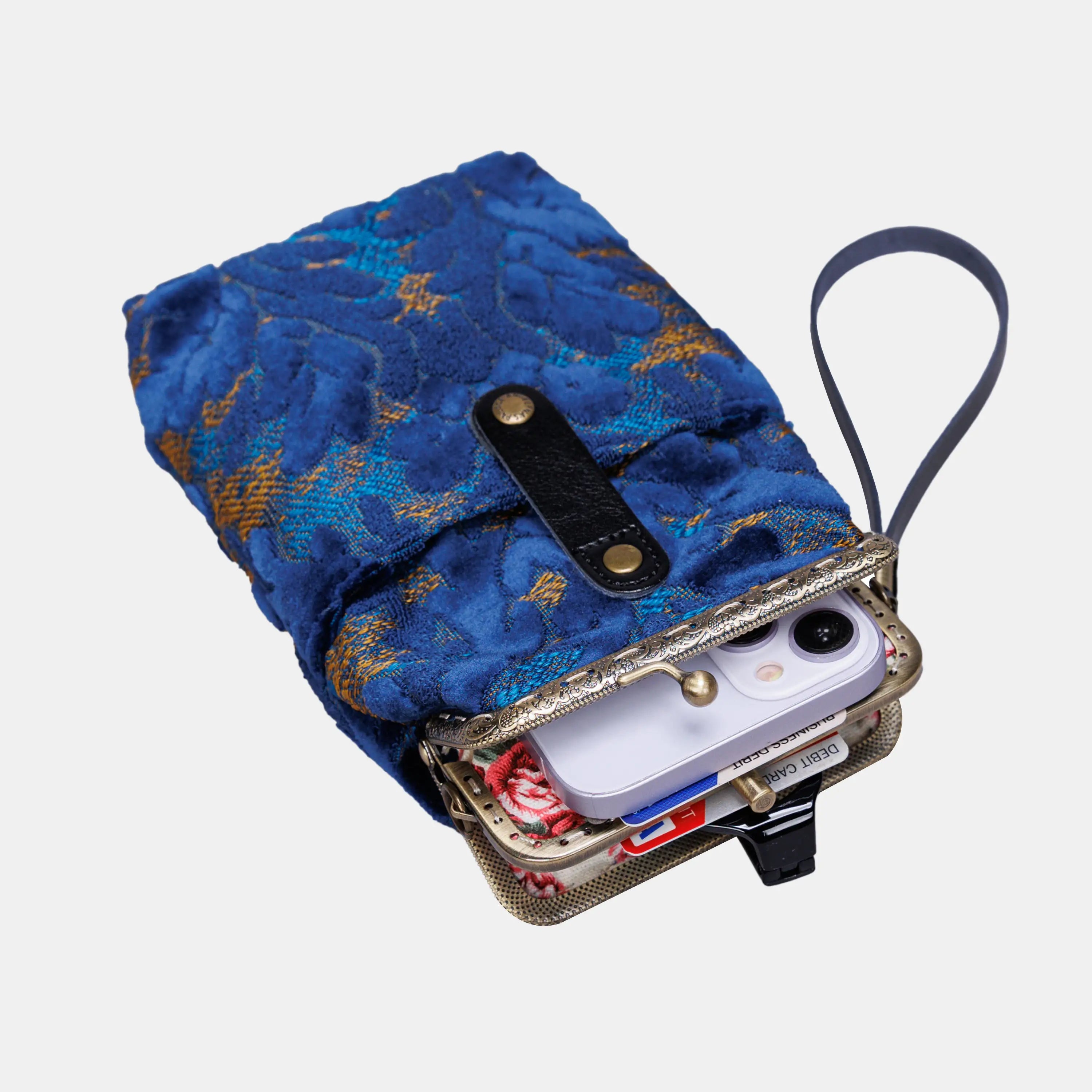 Burnout Velvet Navy Carpet Phone Case Carpetbag of America in use
