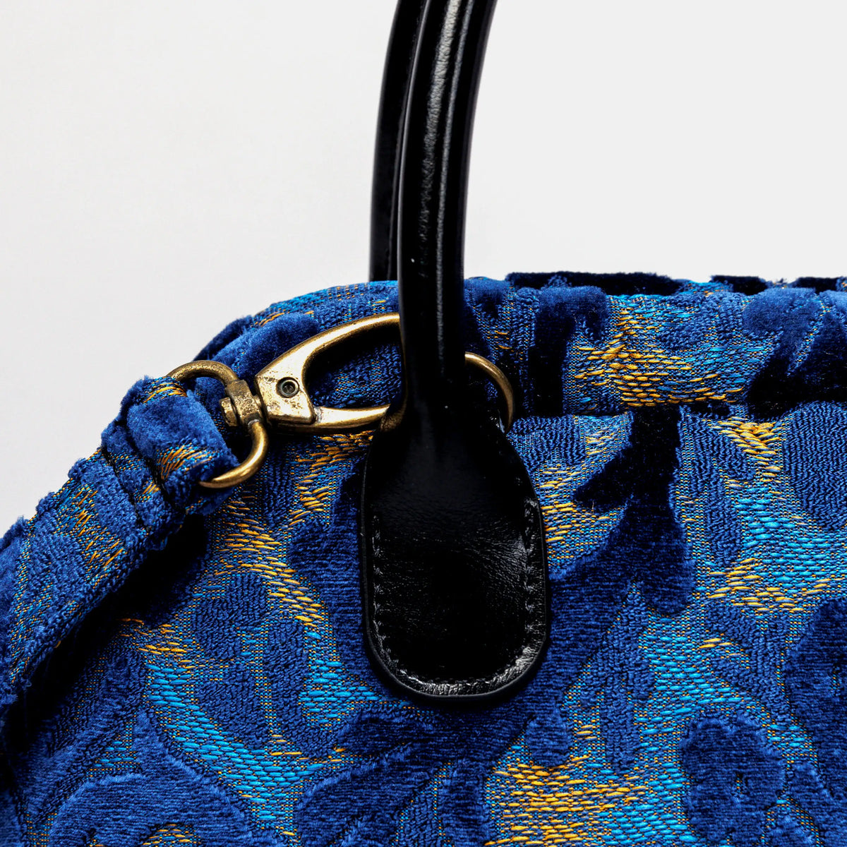 Burnout Velvet Navy Carpet Satchel carpet bag MCW Handmade of America buckle