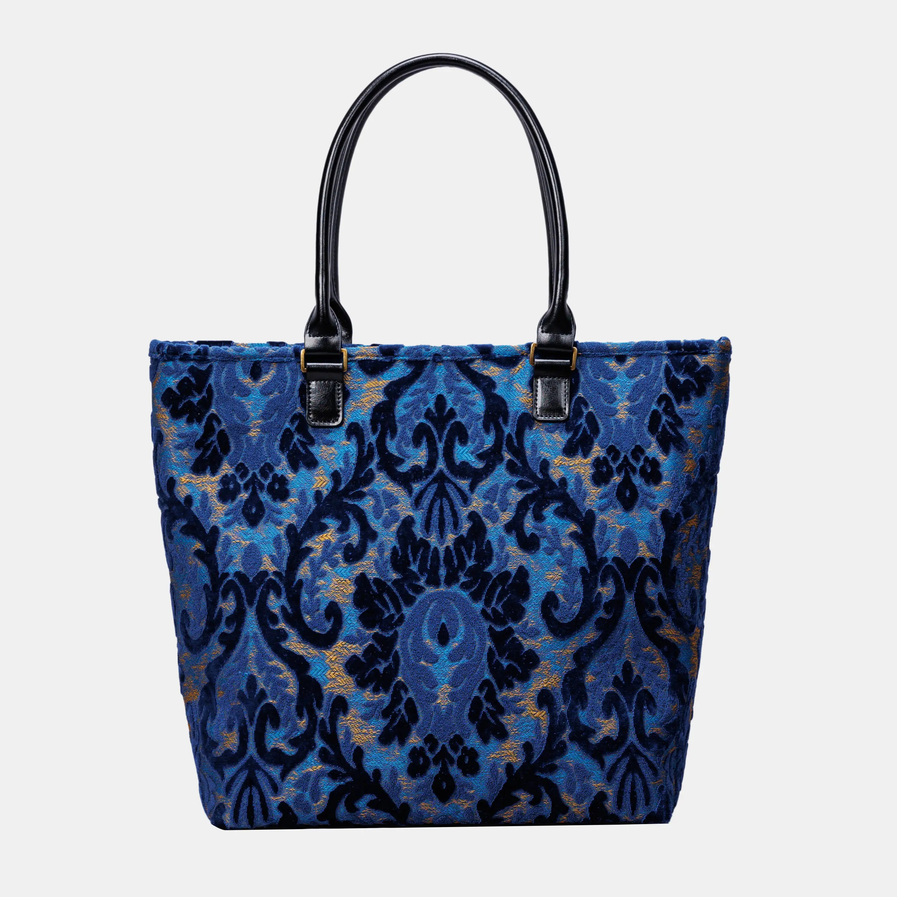 Burnout Velvet Navy Carpet Tote Shopper carpet bag of America back