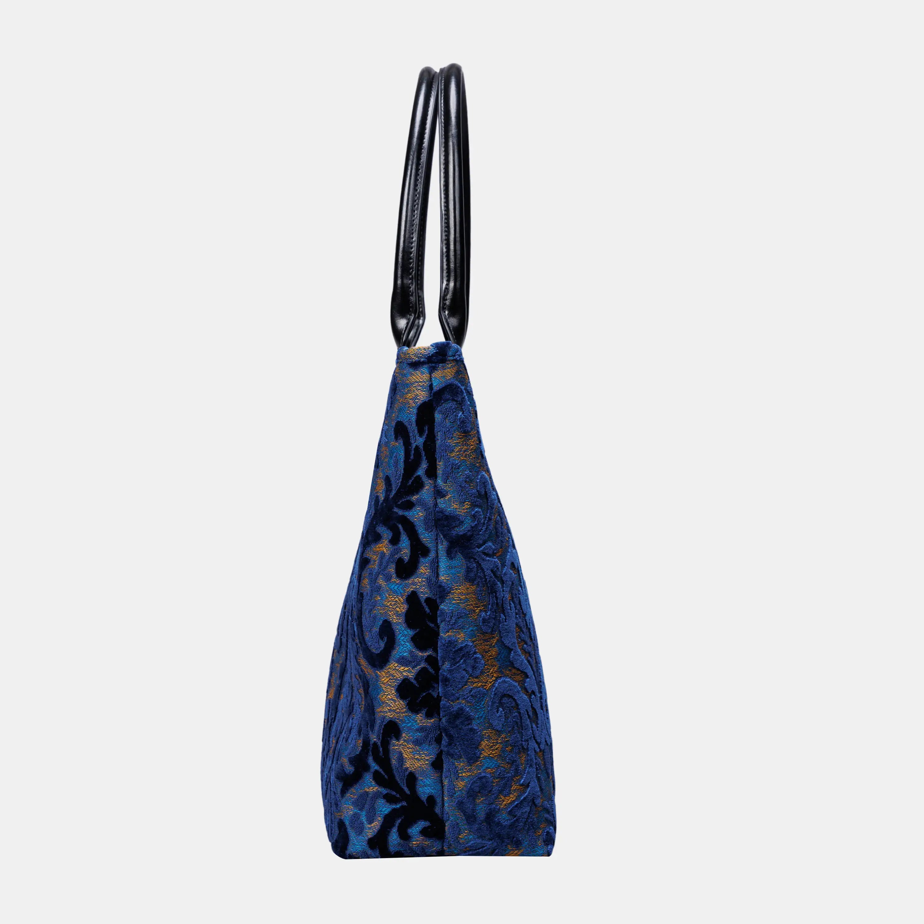 Burnout Velvet Navy Carpet Tote Shopper carpet bag of America side