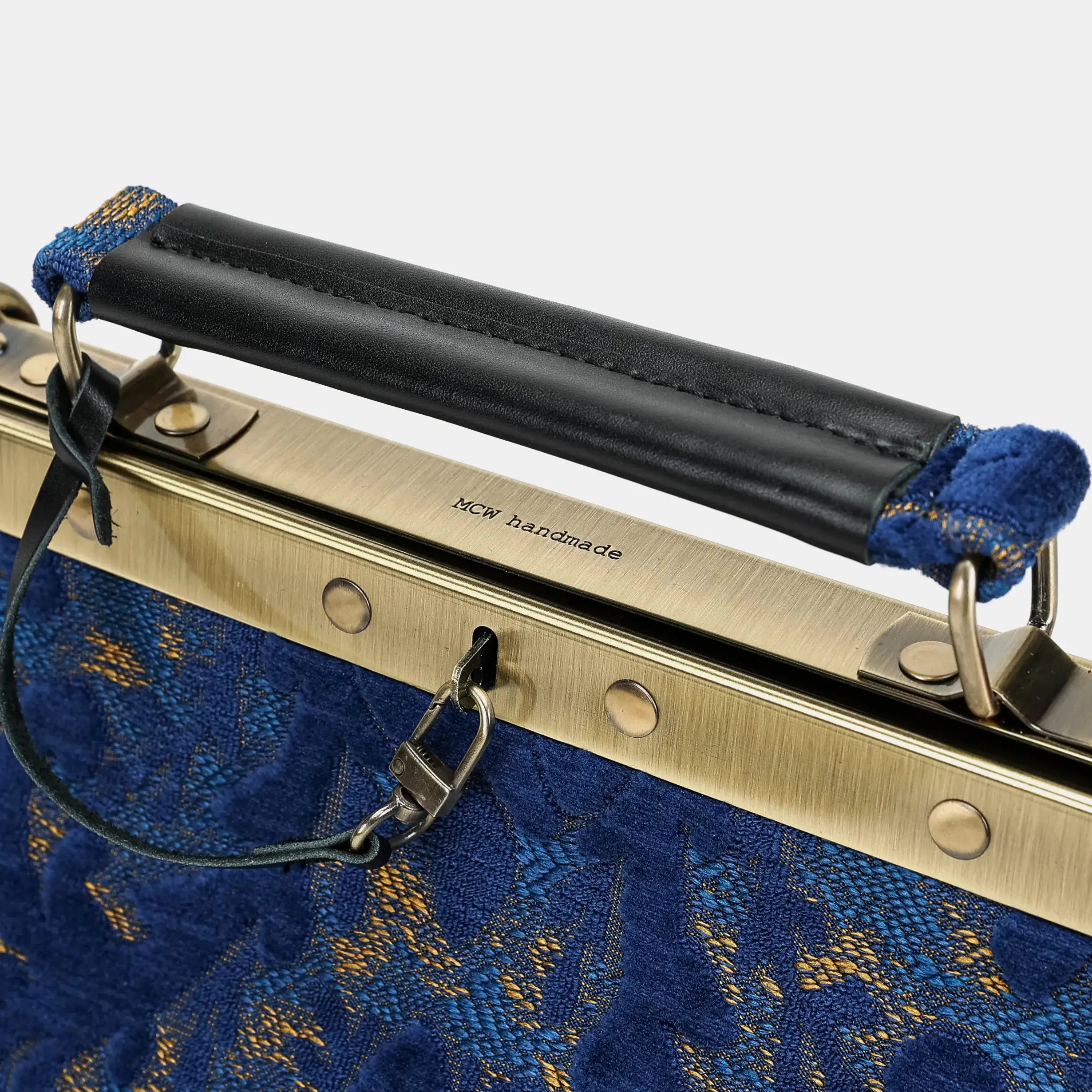 Burnout velvet Navy Cecile Carpet Purse Gladstone Bag of America logo