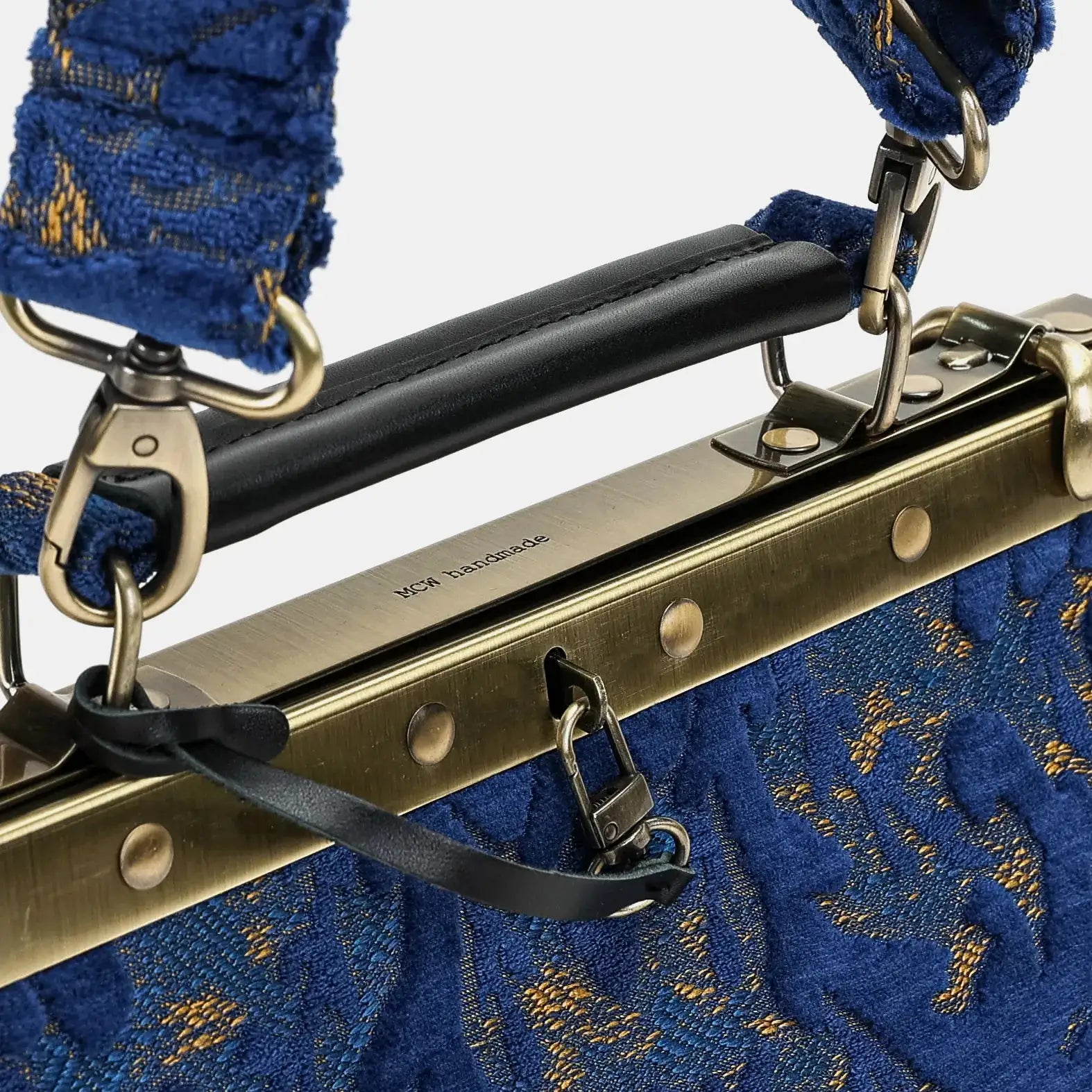 Burnout velvet Navy Cecile Carpet Purse Gladstone Bag of America handle
