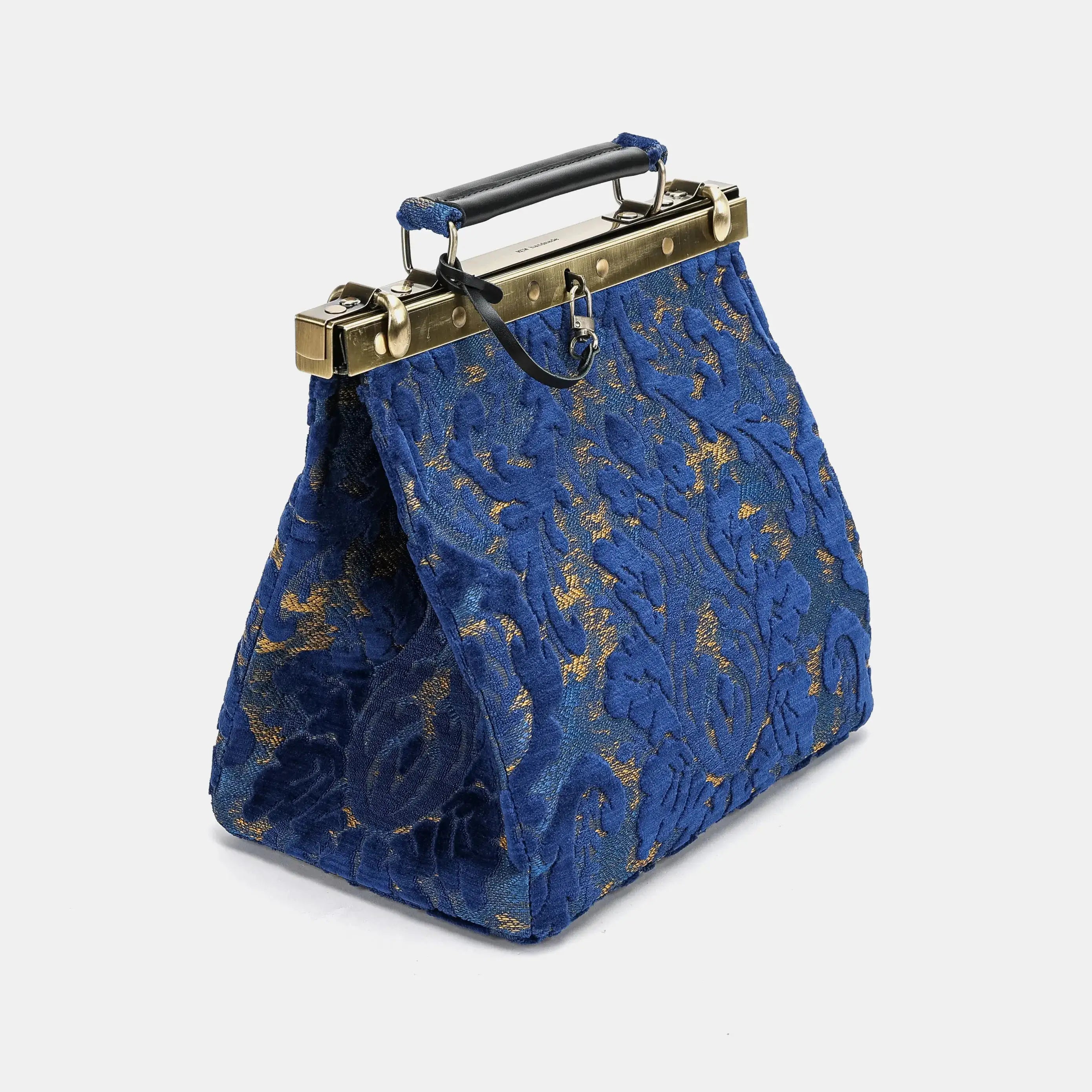 Burnout velvet Navy Cecile Carpet Purse Gladstone Bag of America side