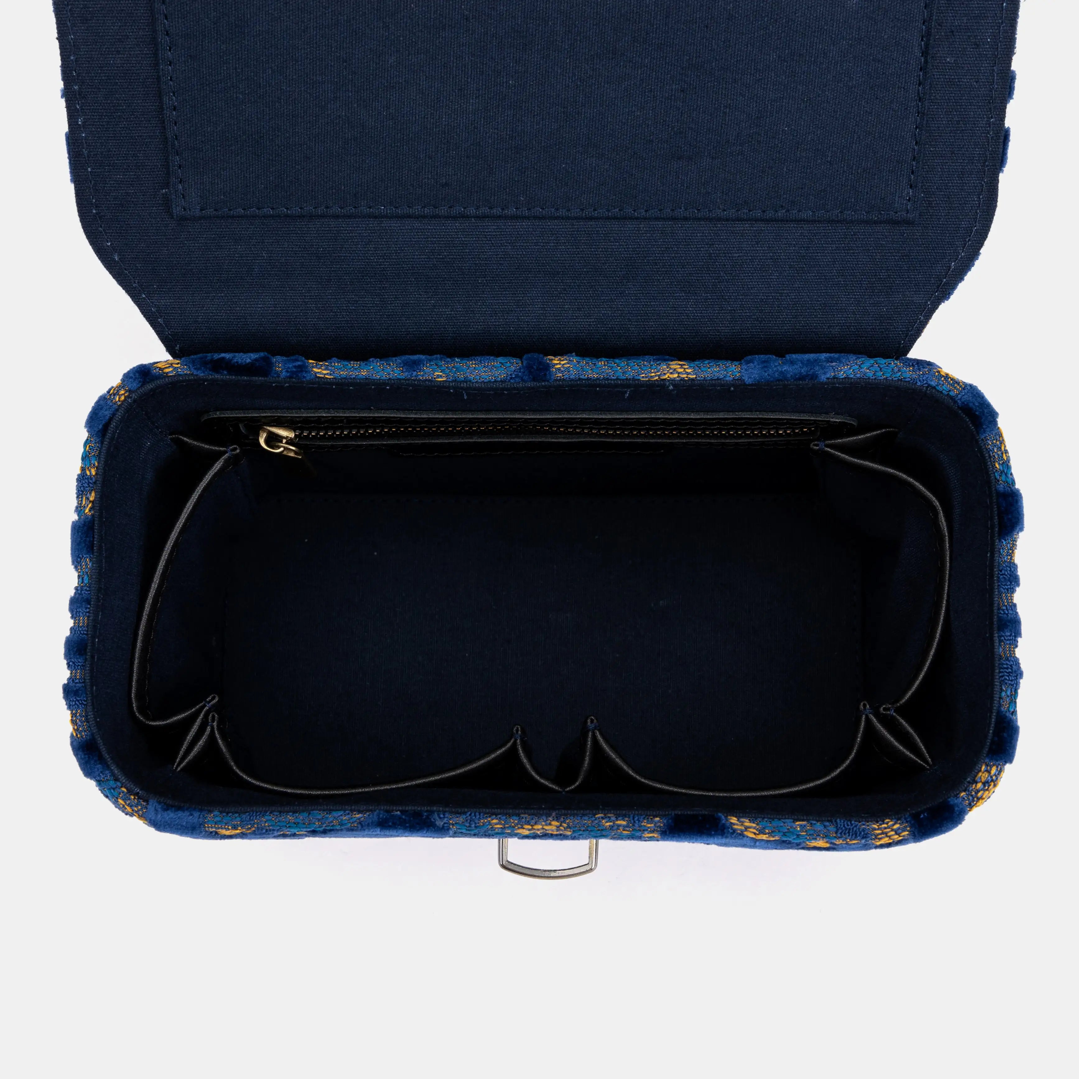 Burnout Velvet Navy Clara Medium Train Case Purse  of America inside