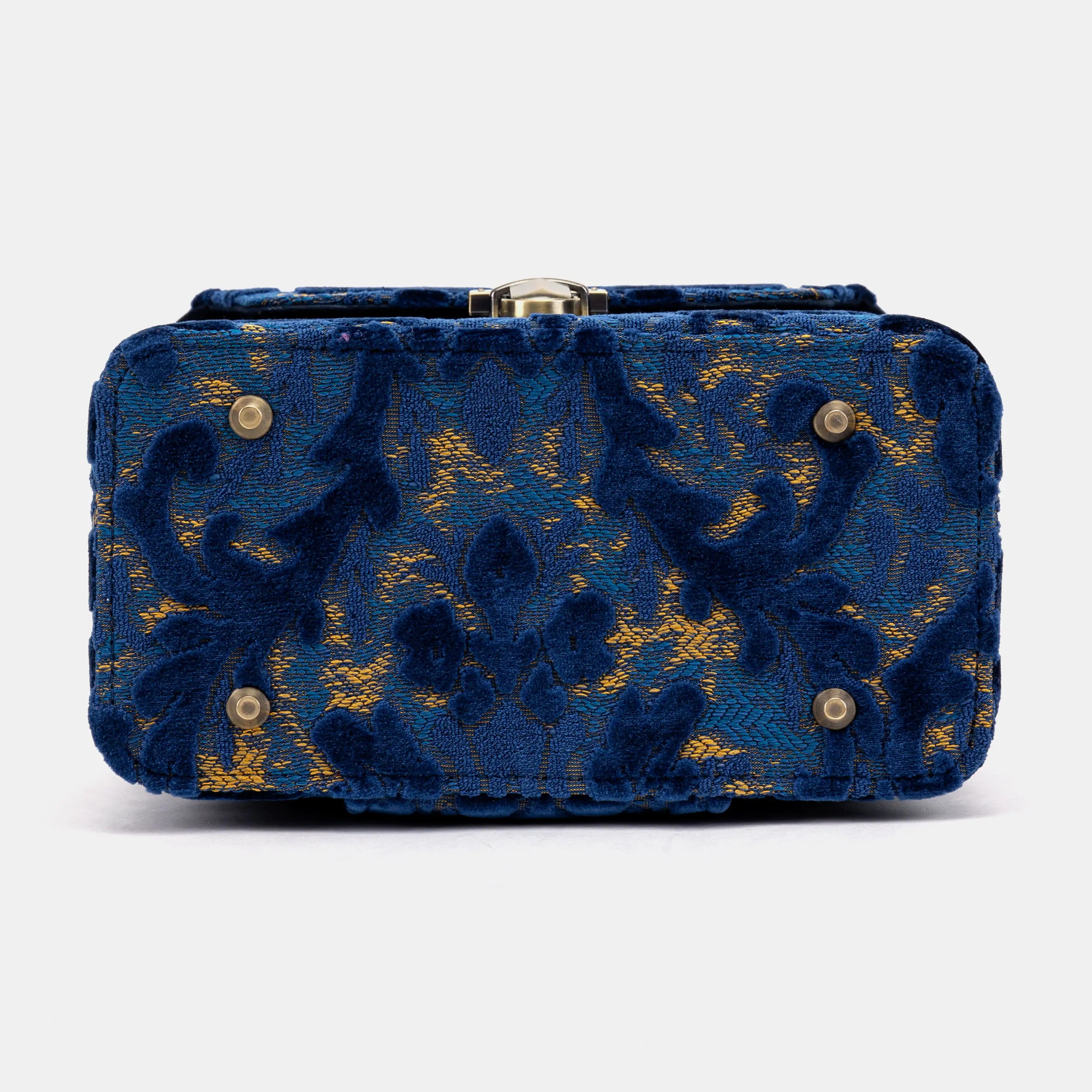 Burnout Velvet Navy Clara Medium Train Case Purse of America bottom
