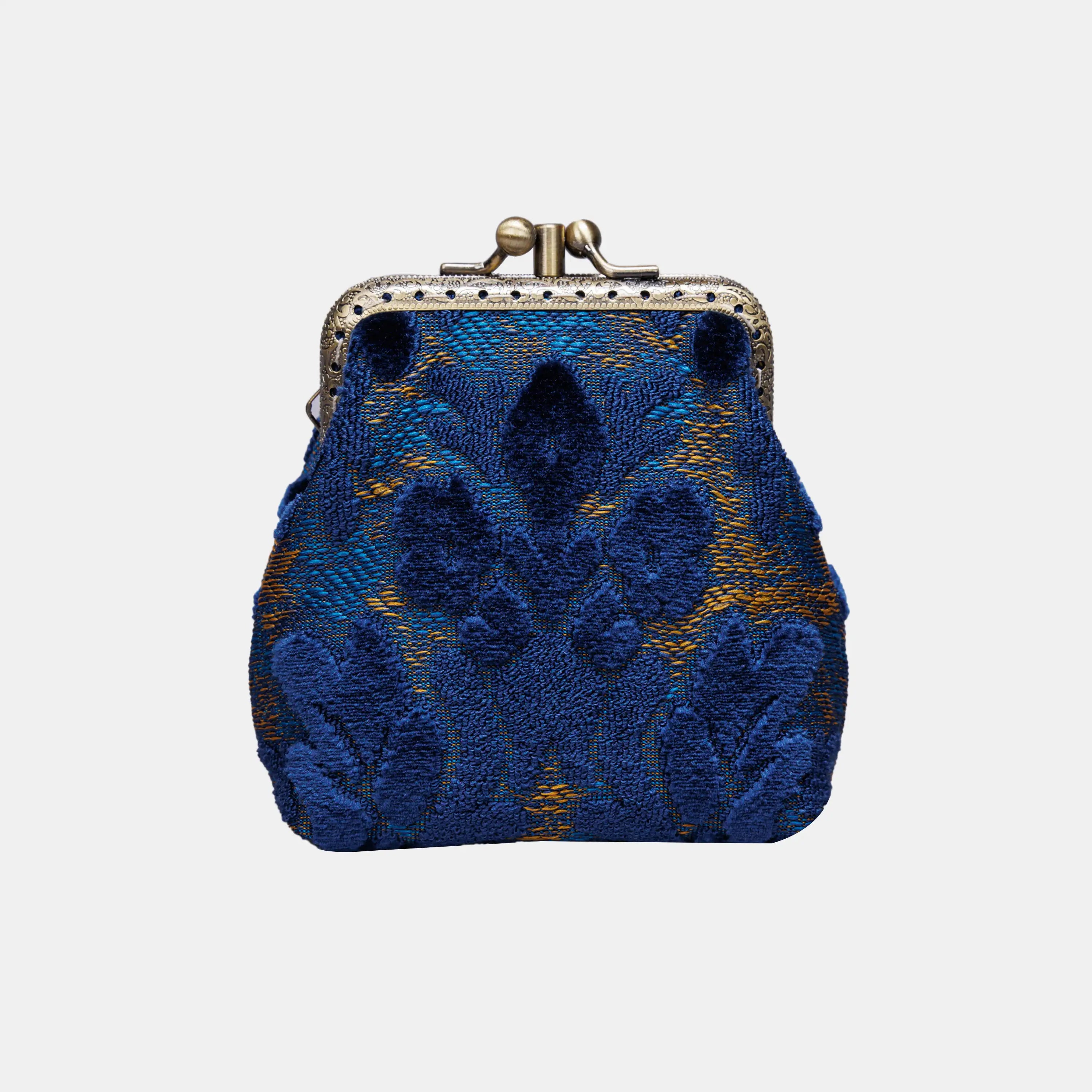 Burnout Velvet Navy Double Kiss Clasp Coin Purse of America front-2