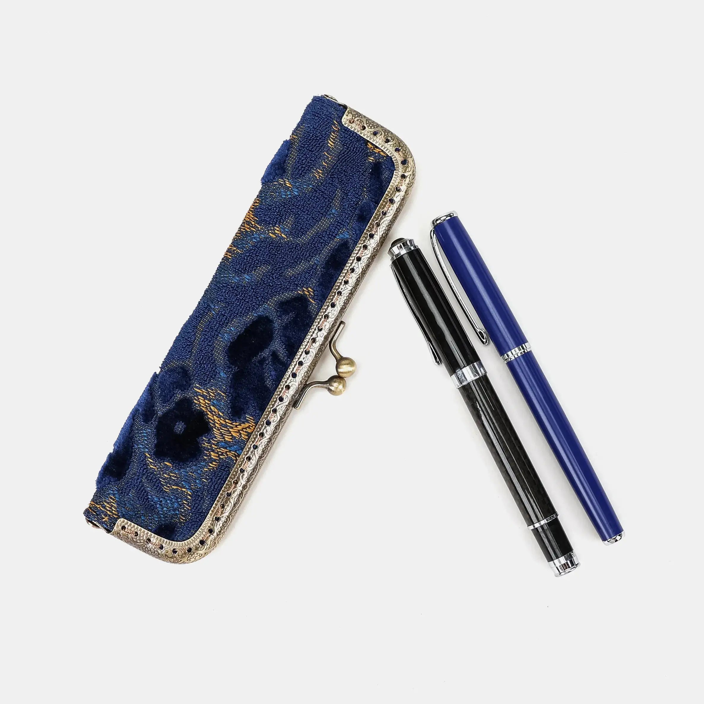 Burnout velvet Navy Duo Pen Case Carpetbag of America main