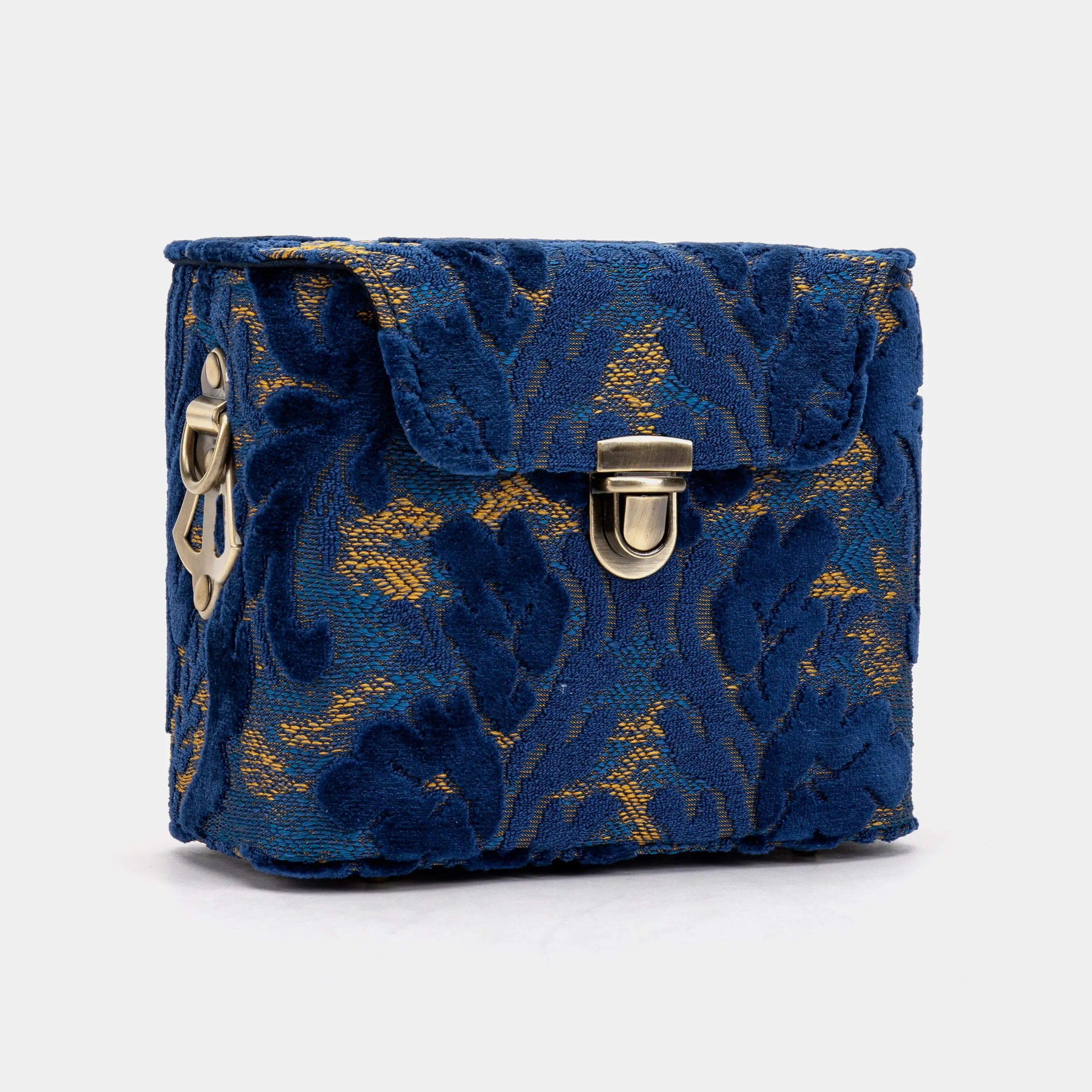Burnout Velvet Navy Emma Small Train Case Crossbody of America front side