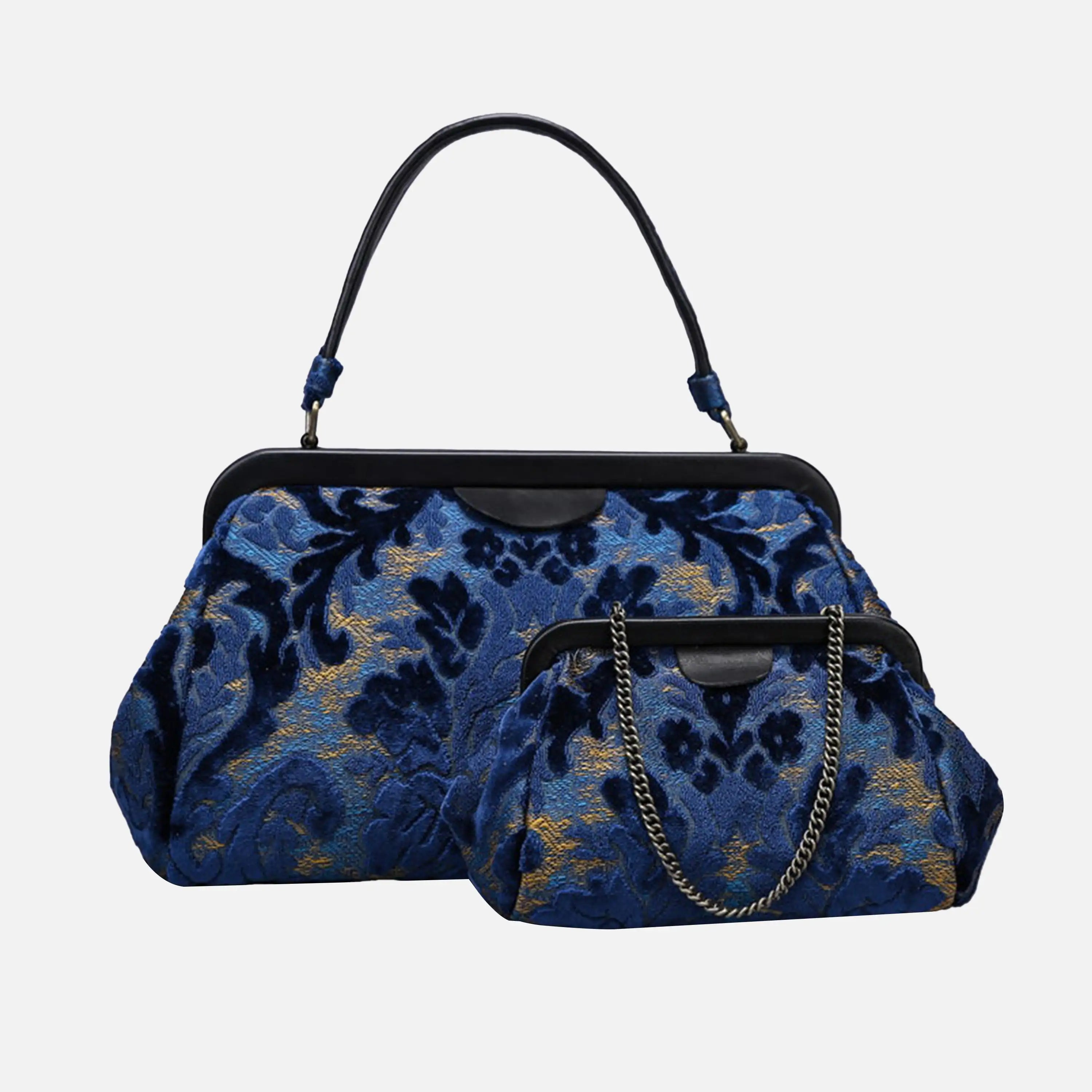 Burnout Velvet Navy Evening Bag Clutch carpet bag of America different size
