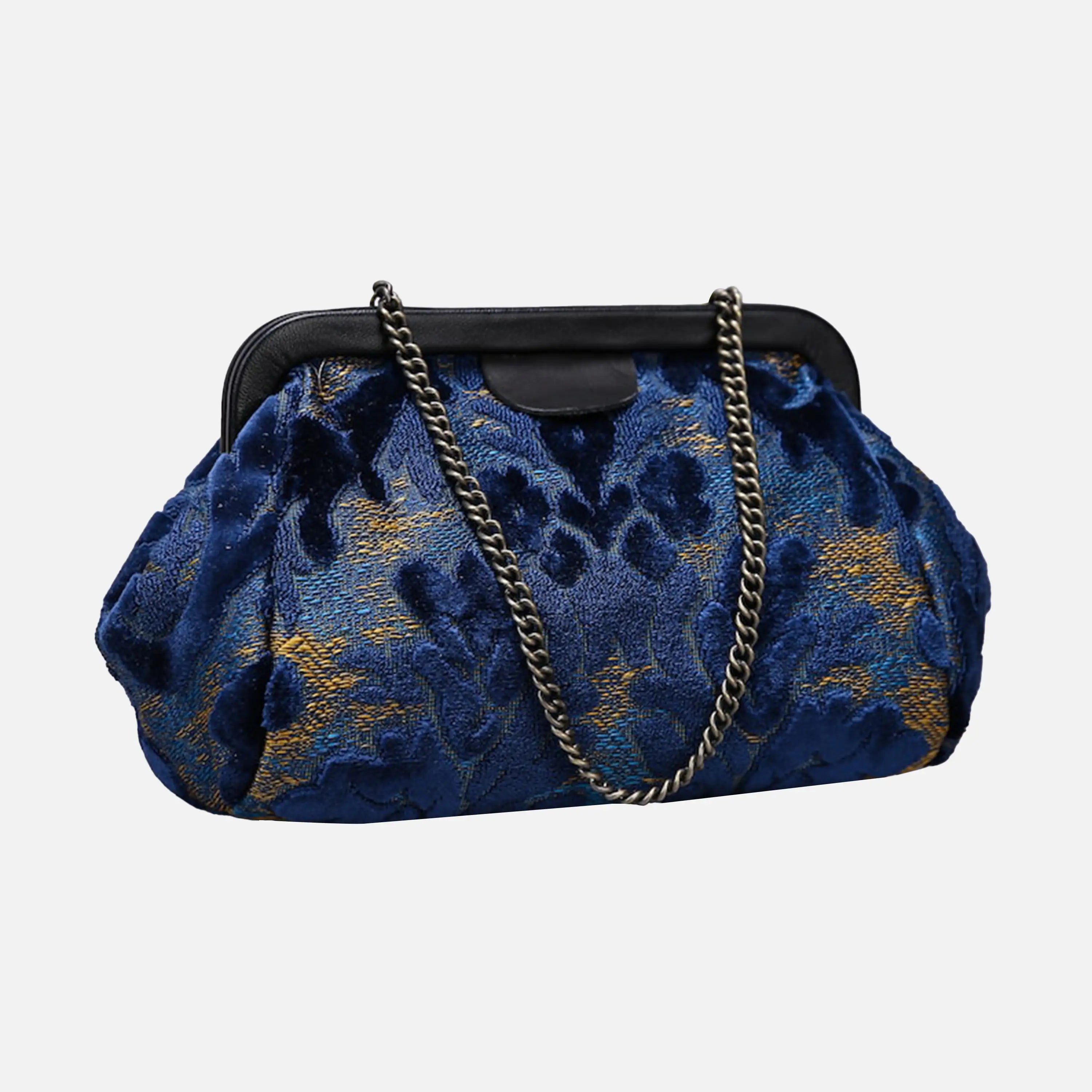 Burnout Velvet Navy Evening Bag Clutch carpet bag of America front