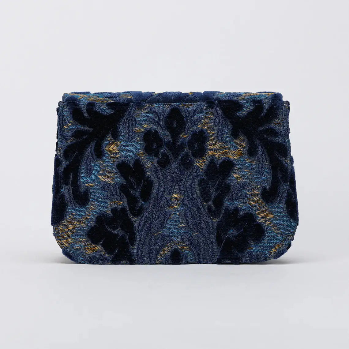 Burnout Velvet Navy Flap Crossbody Bag carpet bag of America back