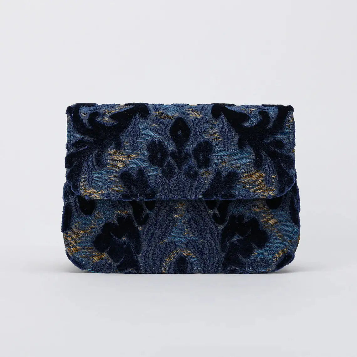 Burnout Velvet Navy Flap Crossbody Bag carpet bag of America overview