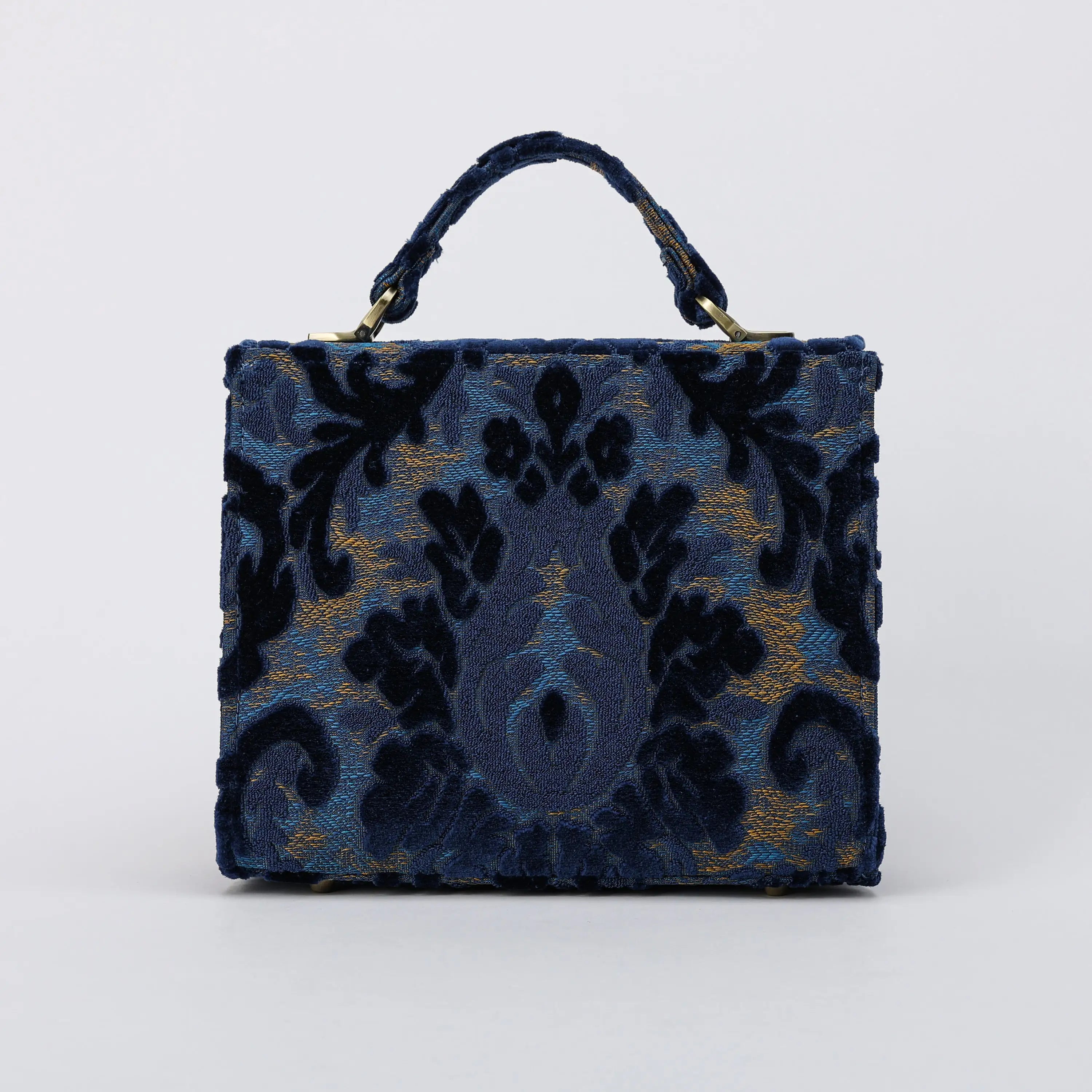 Burnout Velvet Navy Flap Satchel Carpetbag of America back