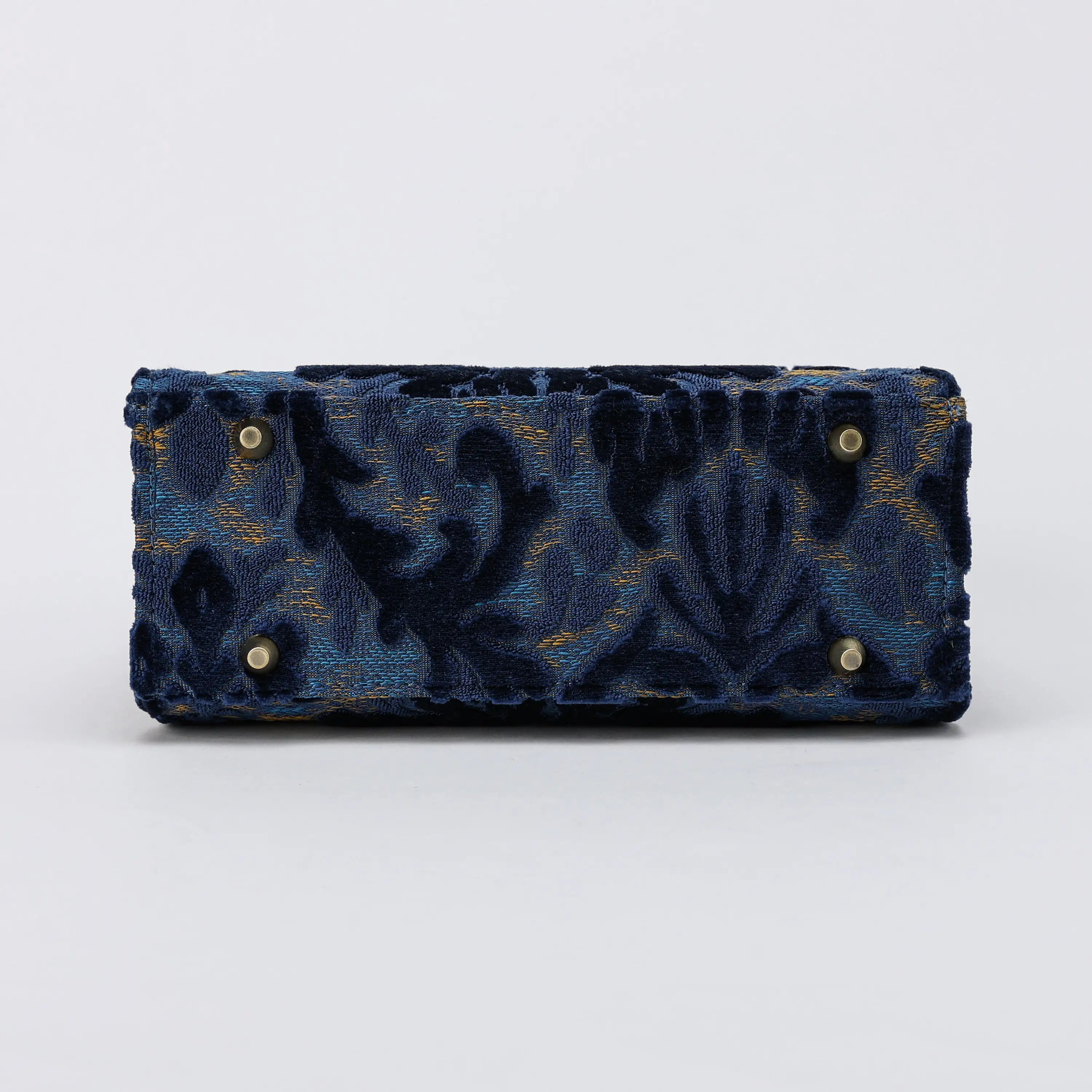 Burnout Velvet Navy Flap Satchel Carpetbag of America bottom