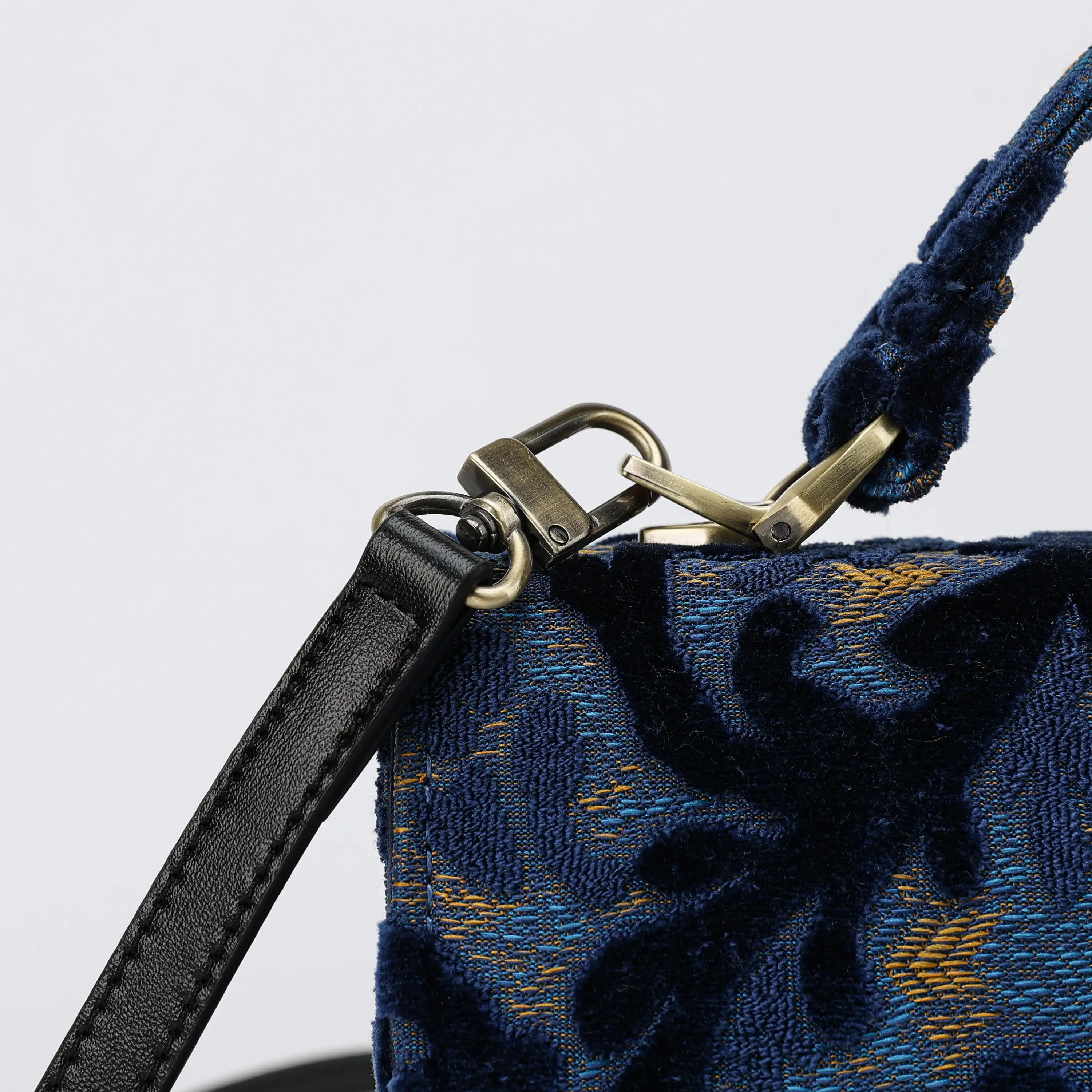 Burnout Velvet Navy Flap Satchel Carpetbag of America clasp