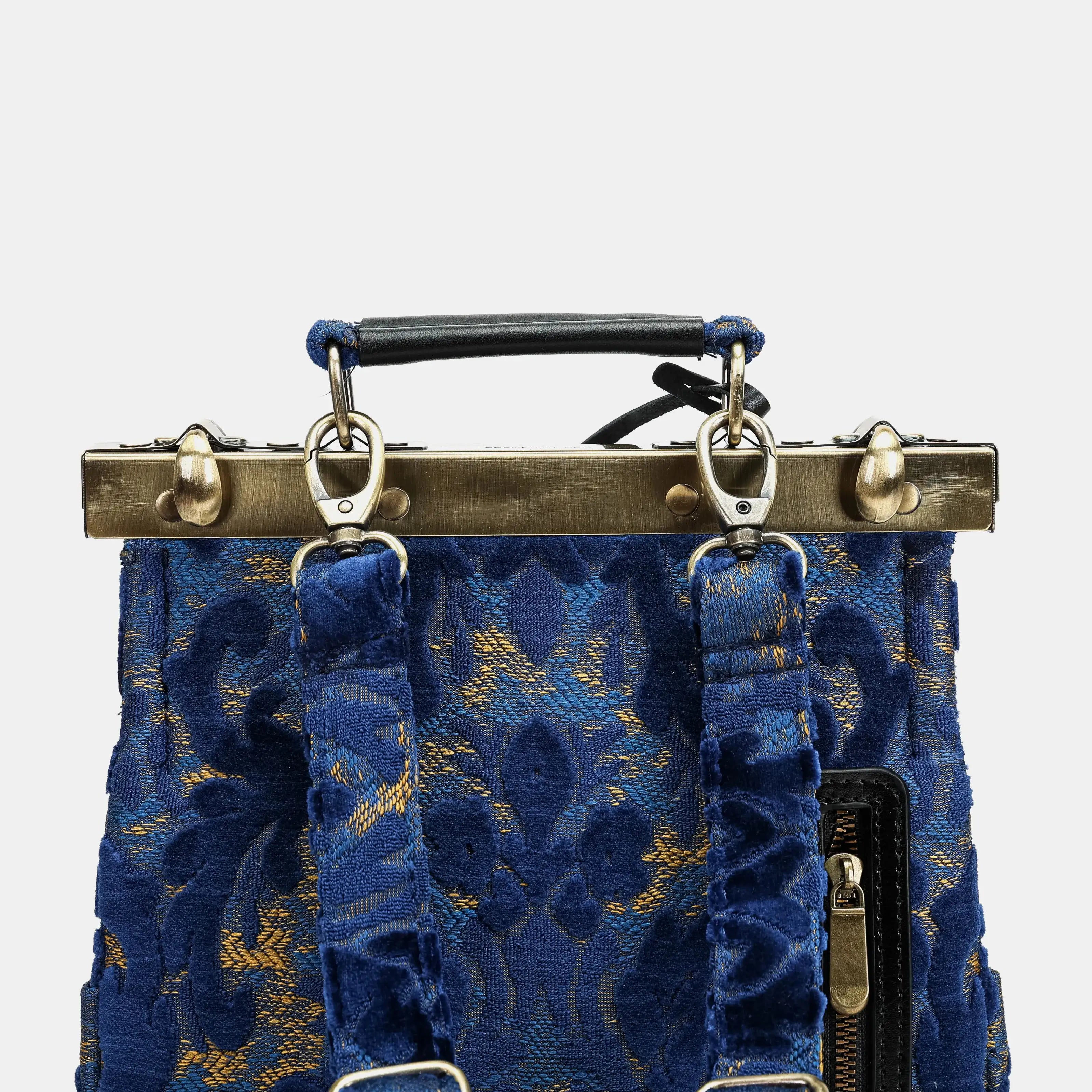 Burnout velvet Navy Helena Carpet Gladstone Backpack of America back details