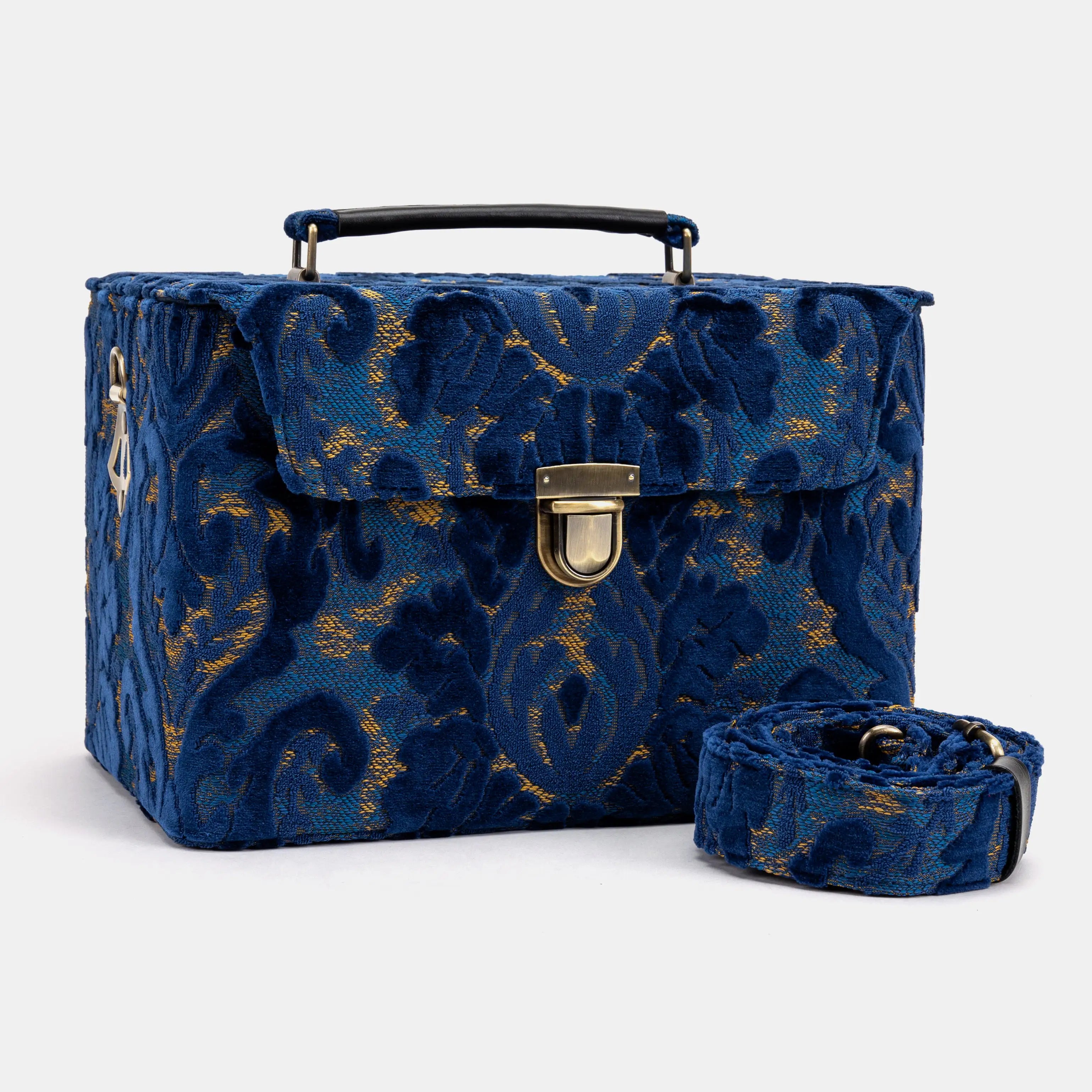 Burnout Velvet Navy Josephine Large Train Case with handle