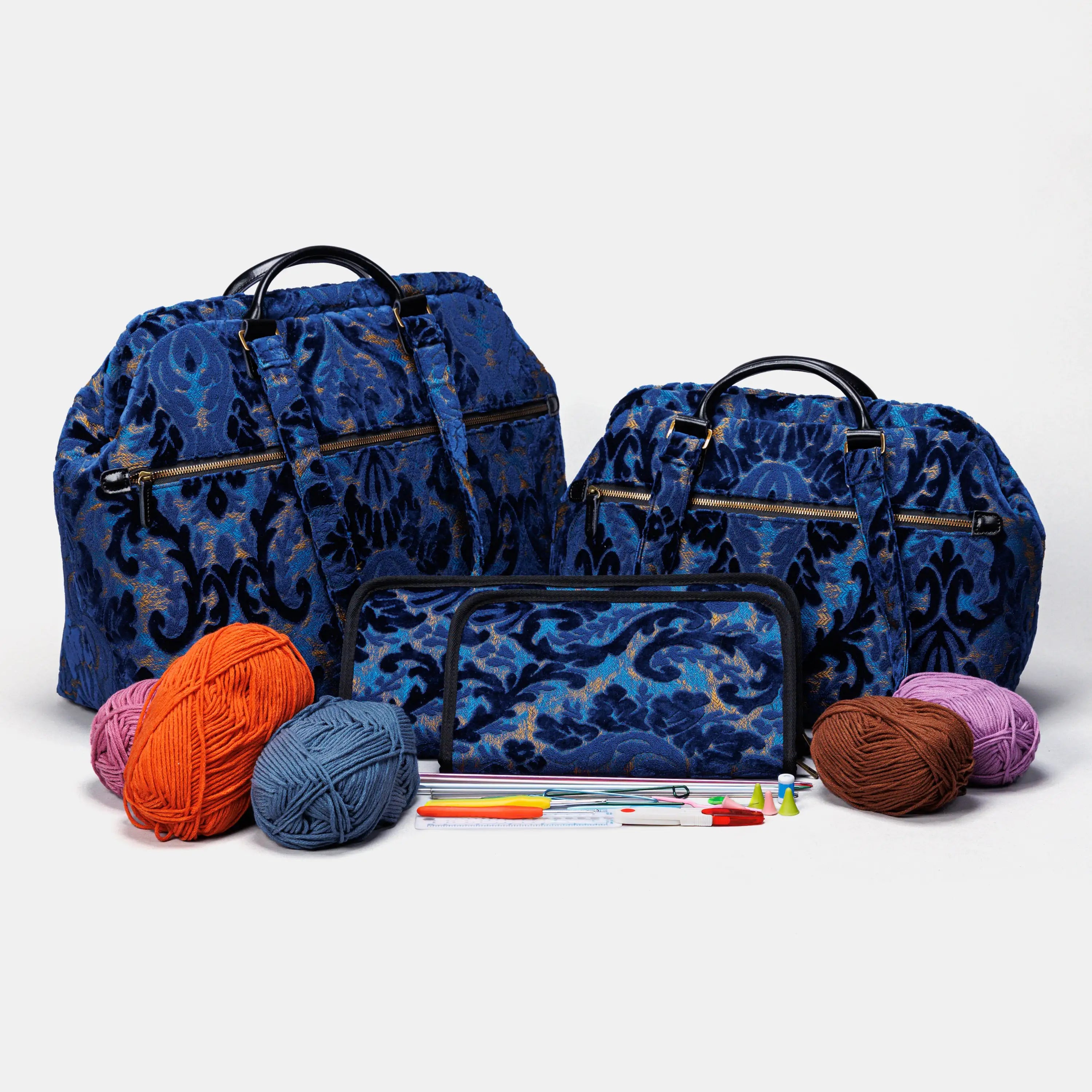 Burnout Velvet Navy Knitting Project Bag   of America set