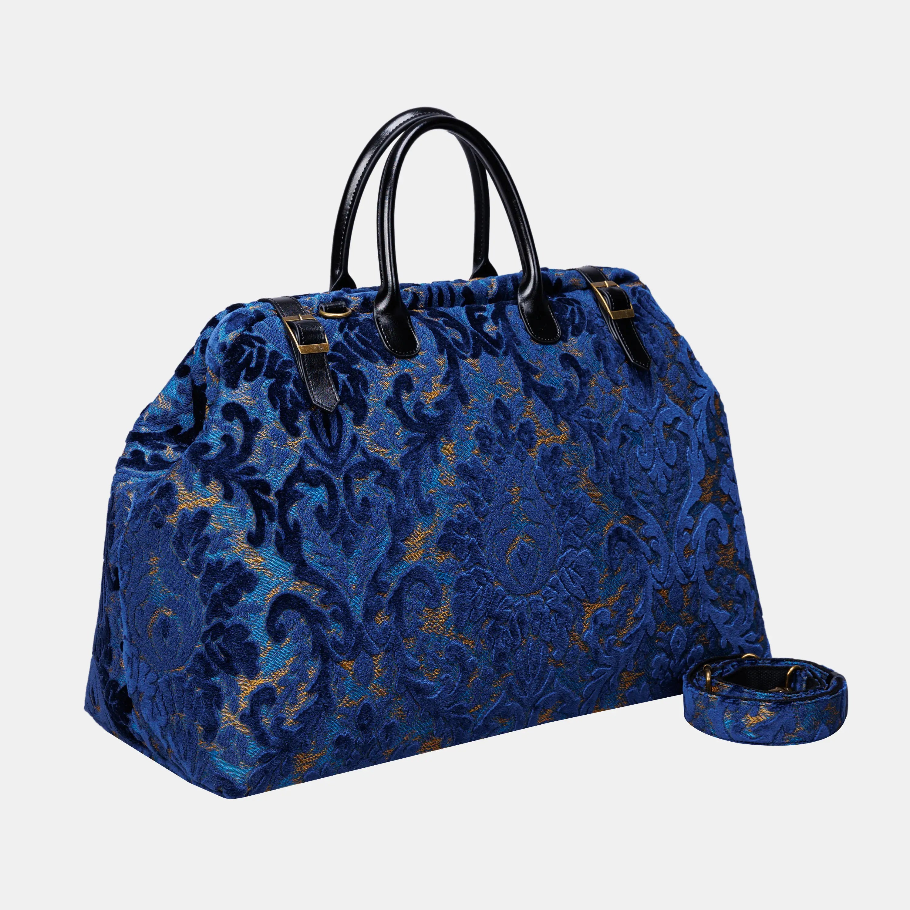 Burnout Velvet Navy Large Carpetbag   of America with shoulder strap