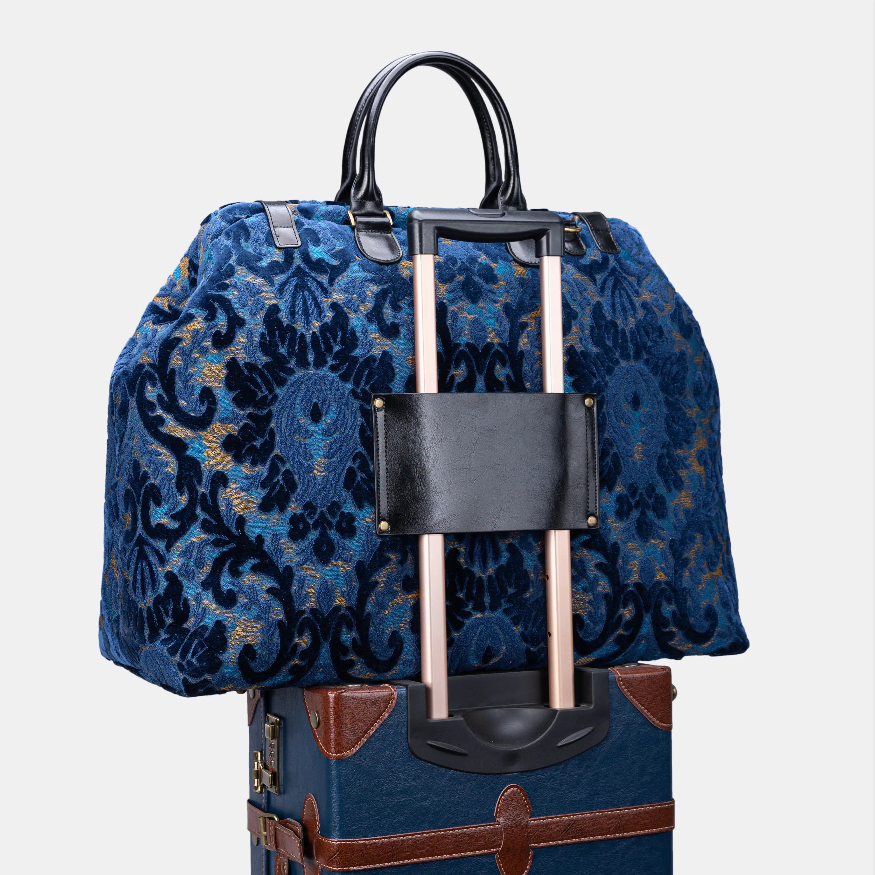 Burnout Velvet Navy Men's Carpetbag of America with luggage sleeve-5