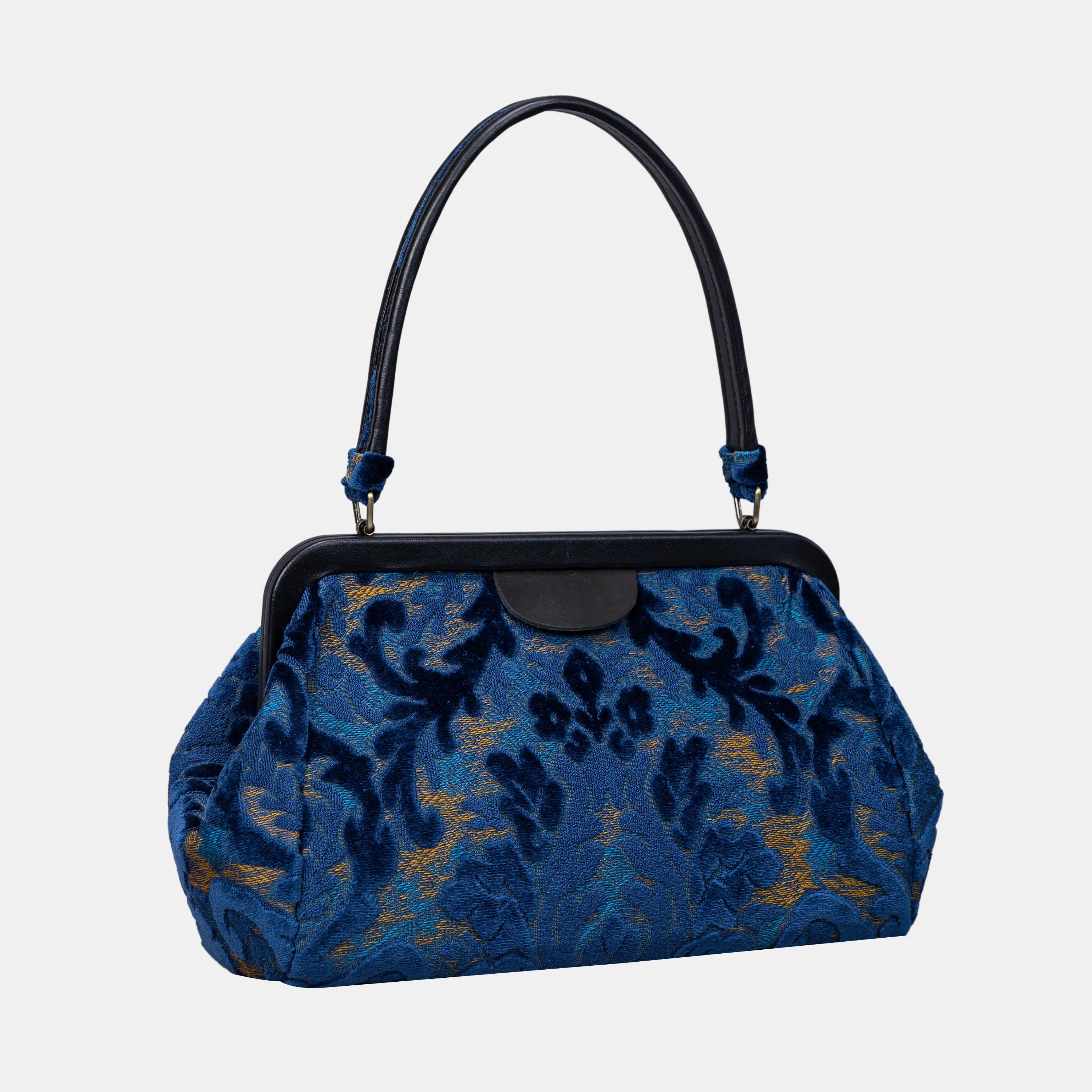Burnout Velvet Navy Shoulder Bag front side