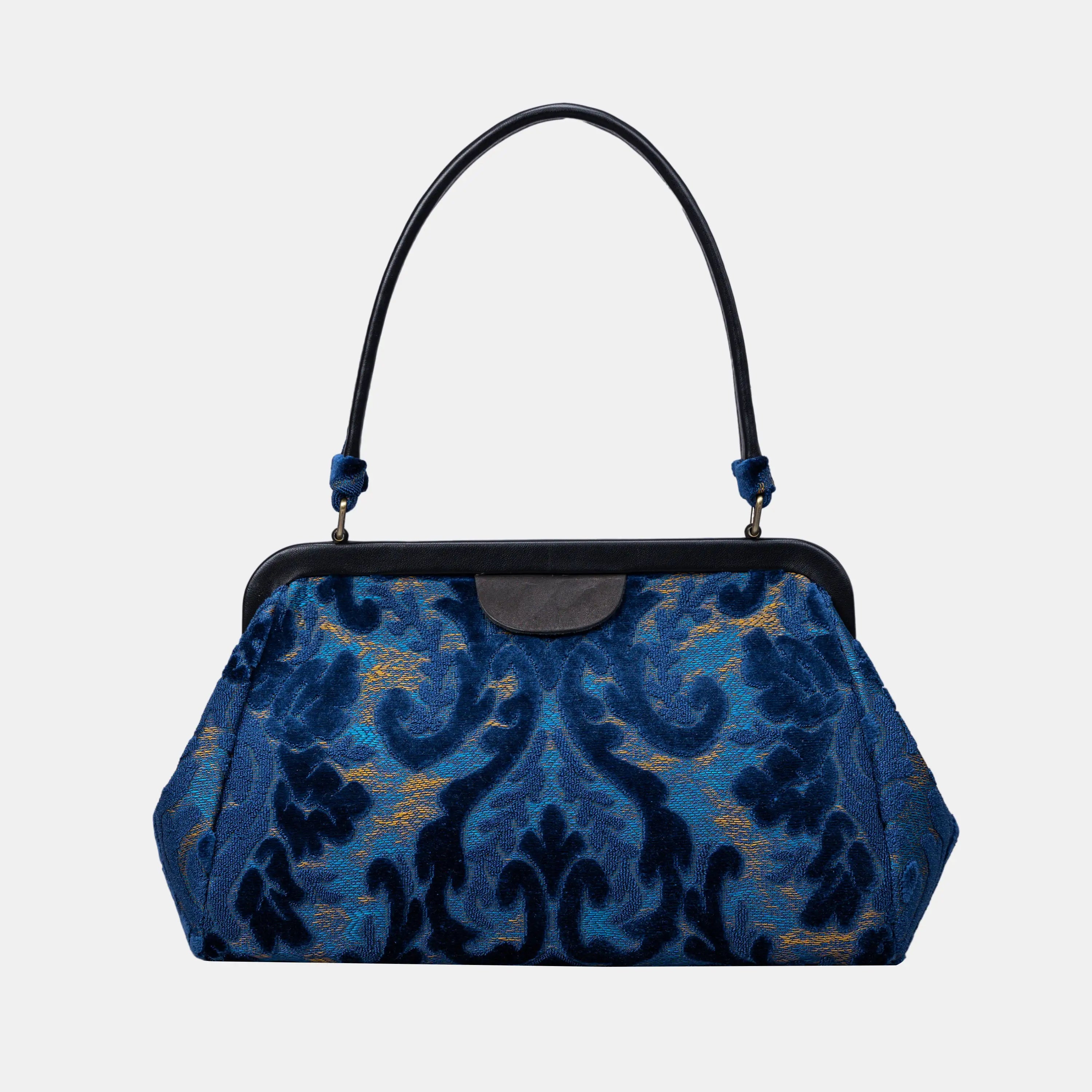 Burnout Velvet Navy Shoulder Bag front