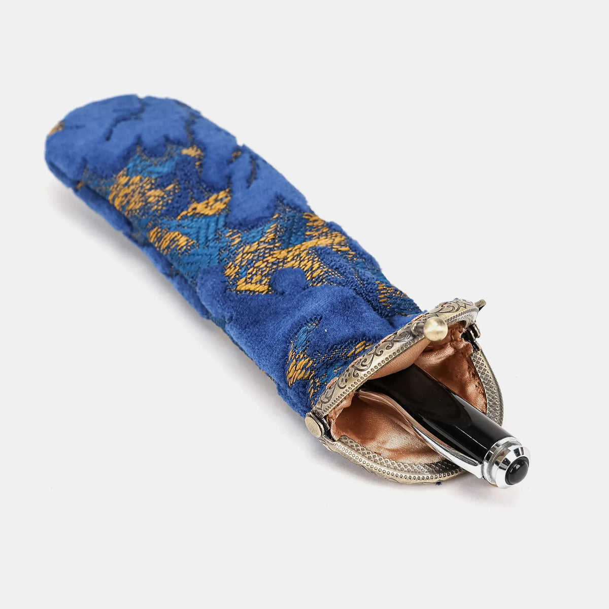 Burnout Velvet Navy Solo Pen Case Carpetbag of America in use