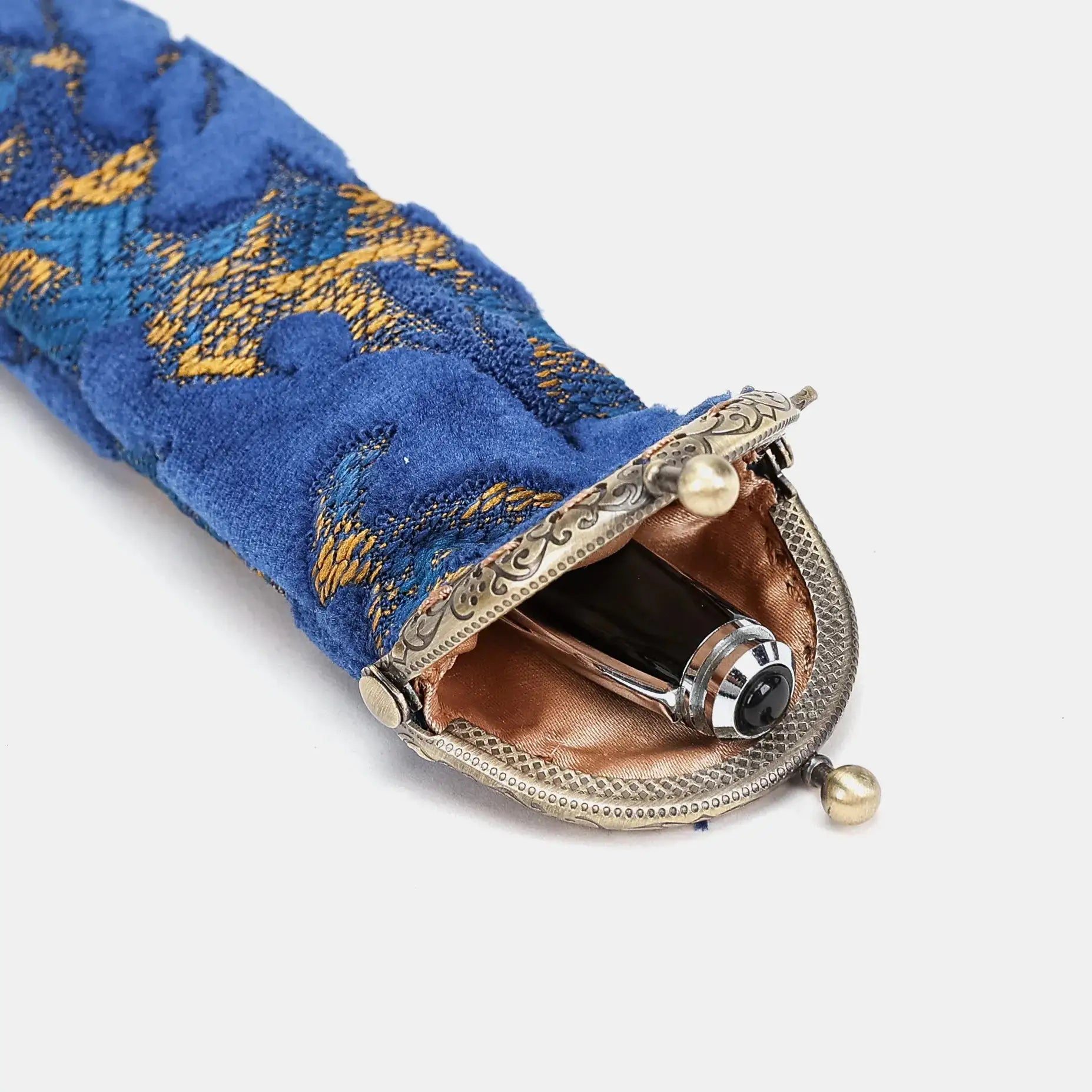 Burnout Velvet Navy Solo Pen Case Carpetbag of America open
