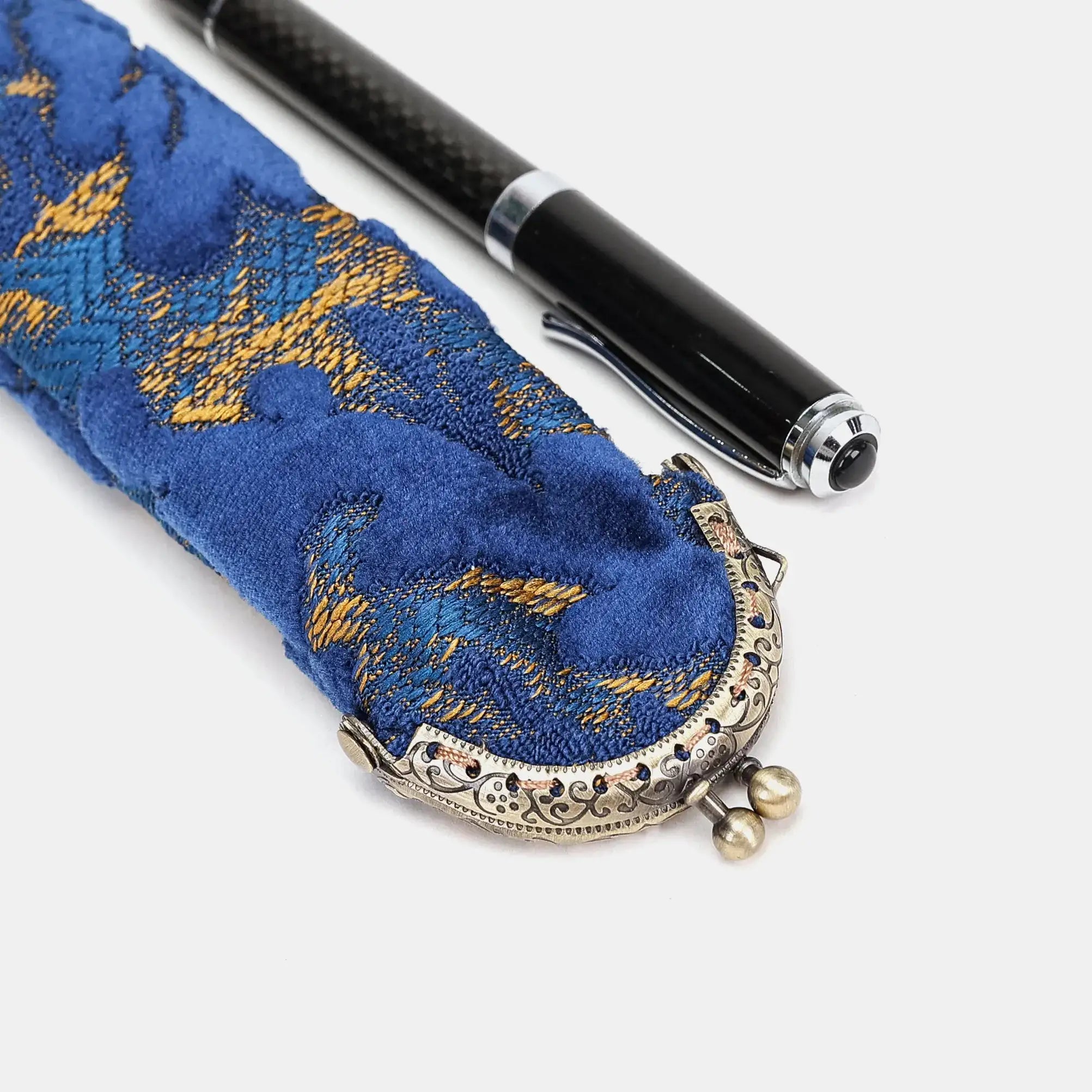 Burnout Velvet Navy Solo Pen Case Carpetbag of America metal frame
