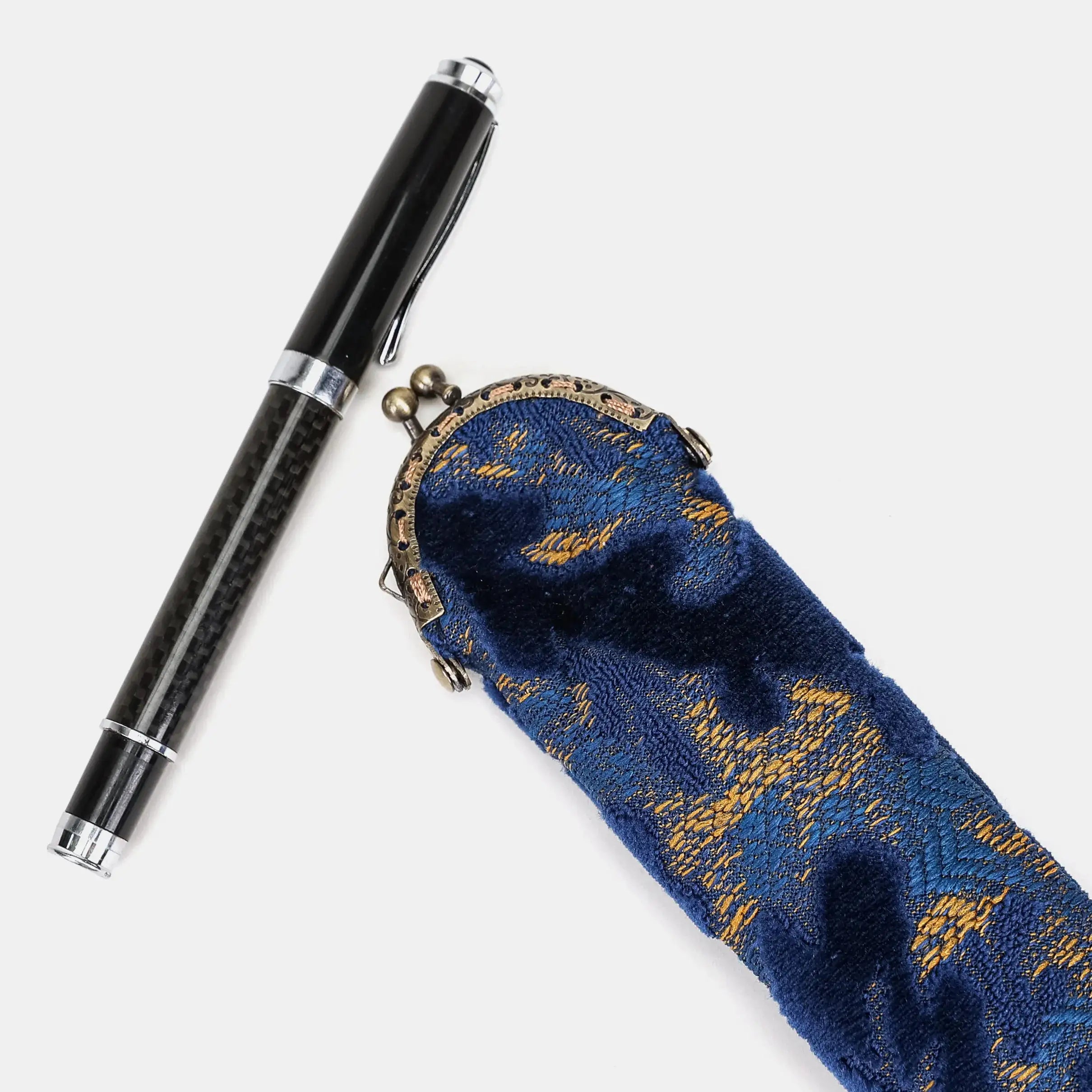 Burnout Velvet Navy Solo Pen Case Carpetbag of America with pen