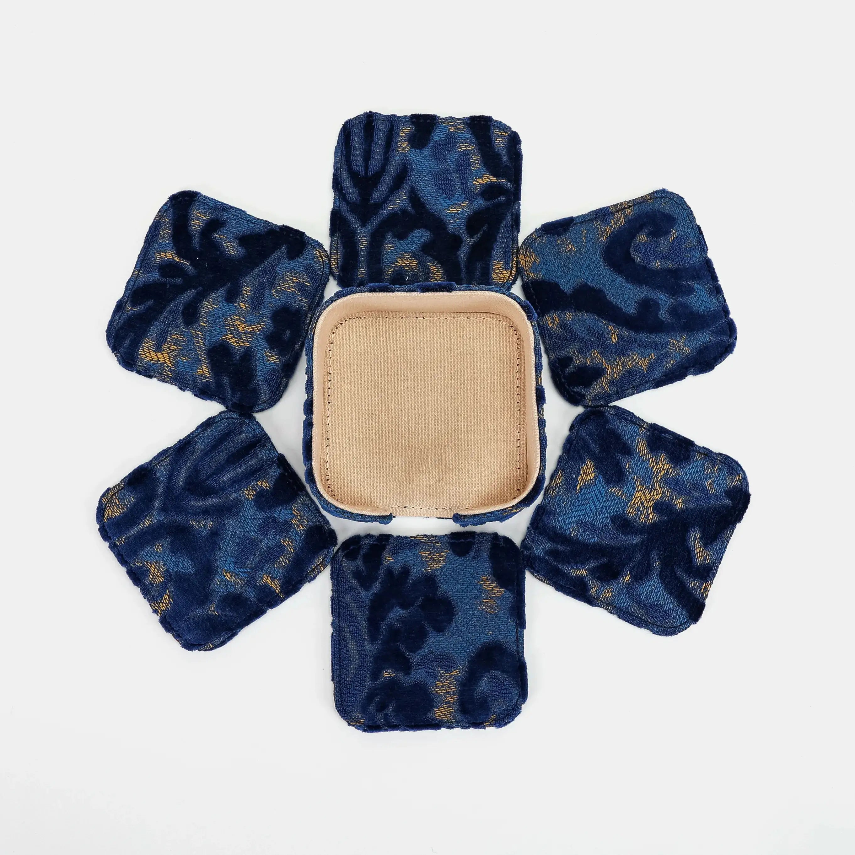 Burnout Velvet Navy Square Coaster Set with Holder of America-6 pcs set