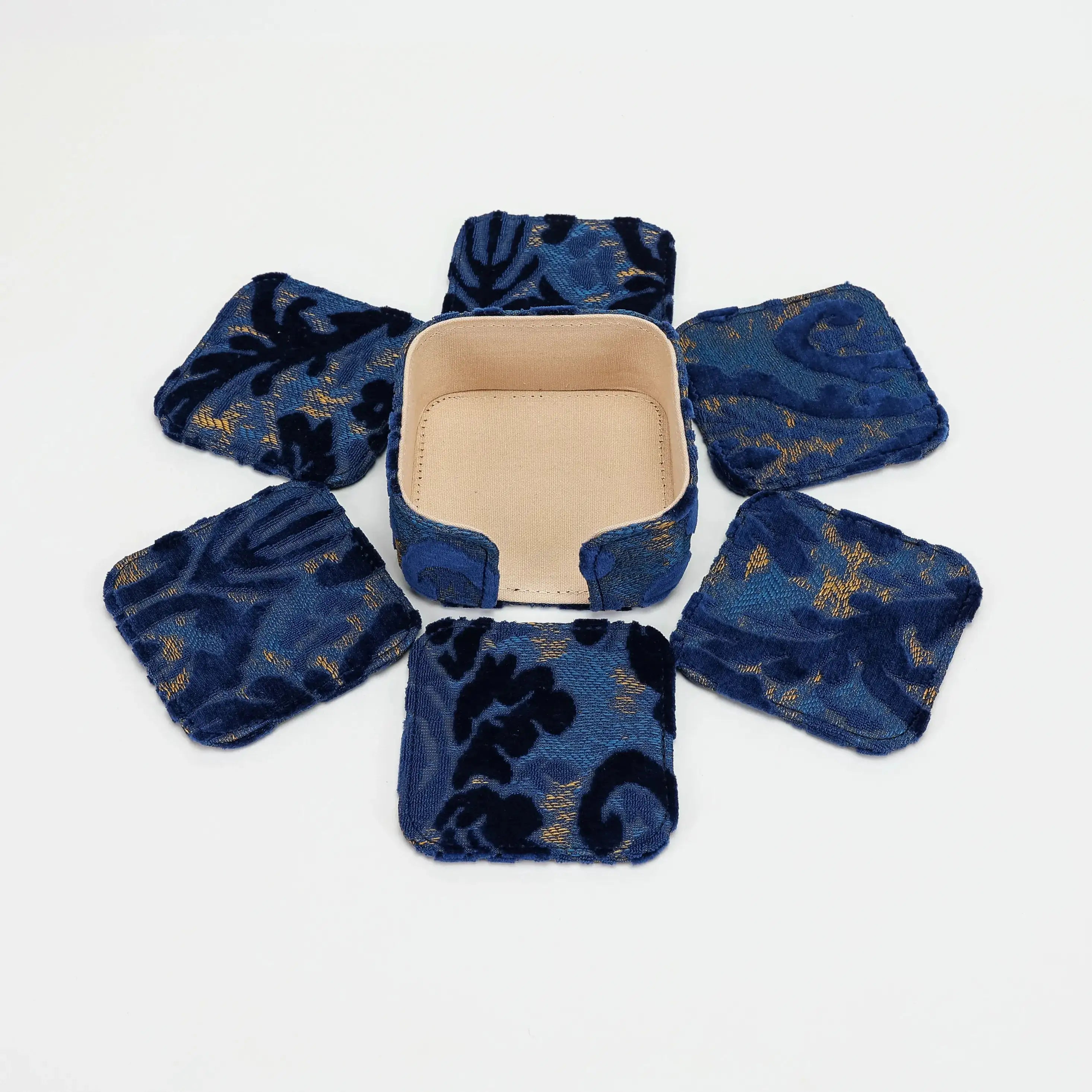 Burnout Velvet Navy Square Coaster Set with Holder of America-6 pcs with holder
