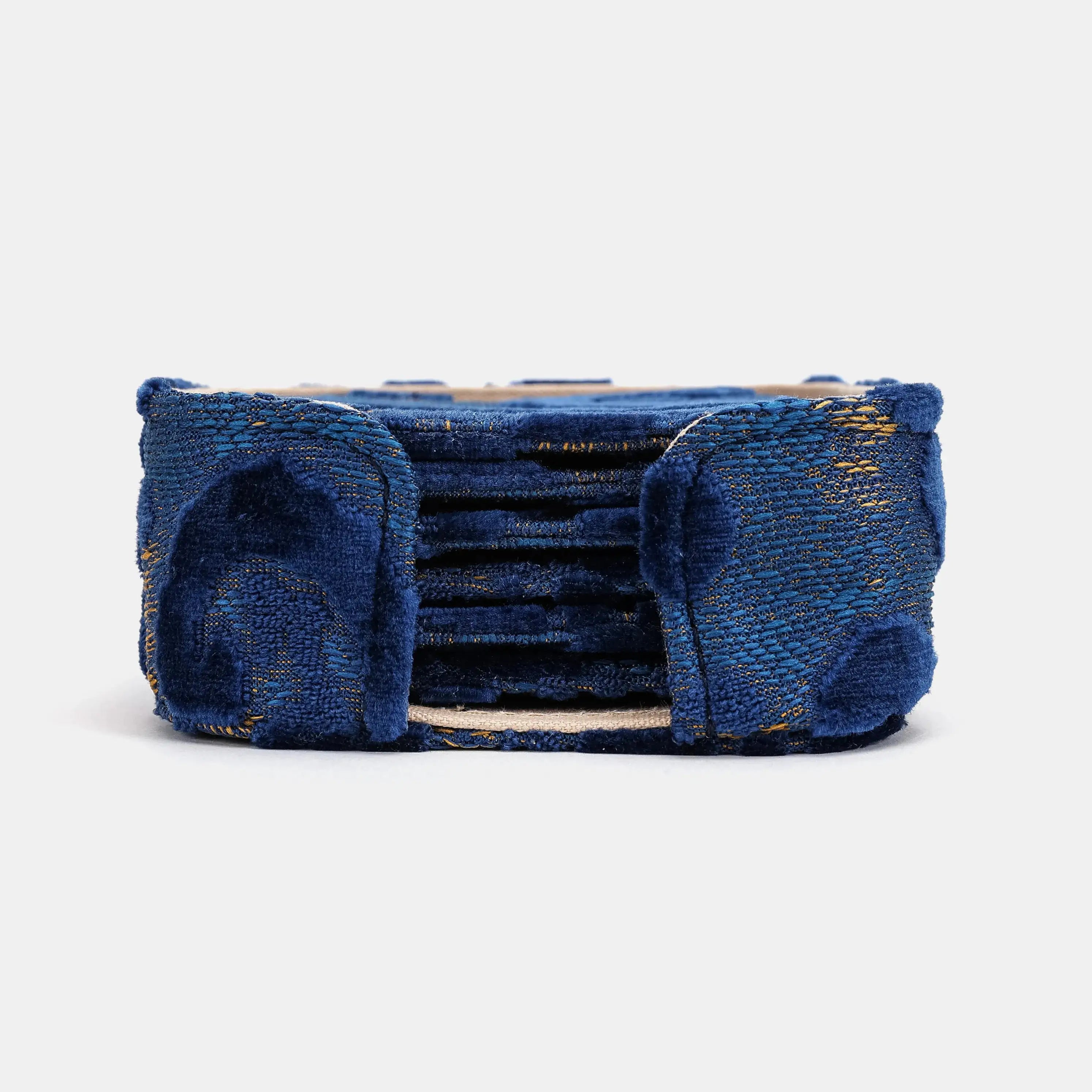 Burnout Velvet Navy Square Coaster Set with Holder of America-main