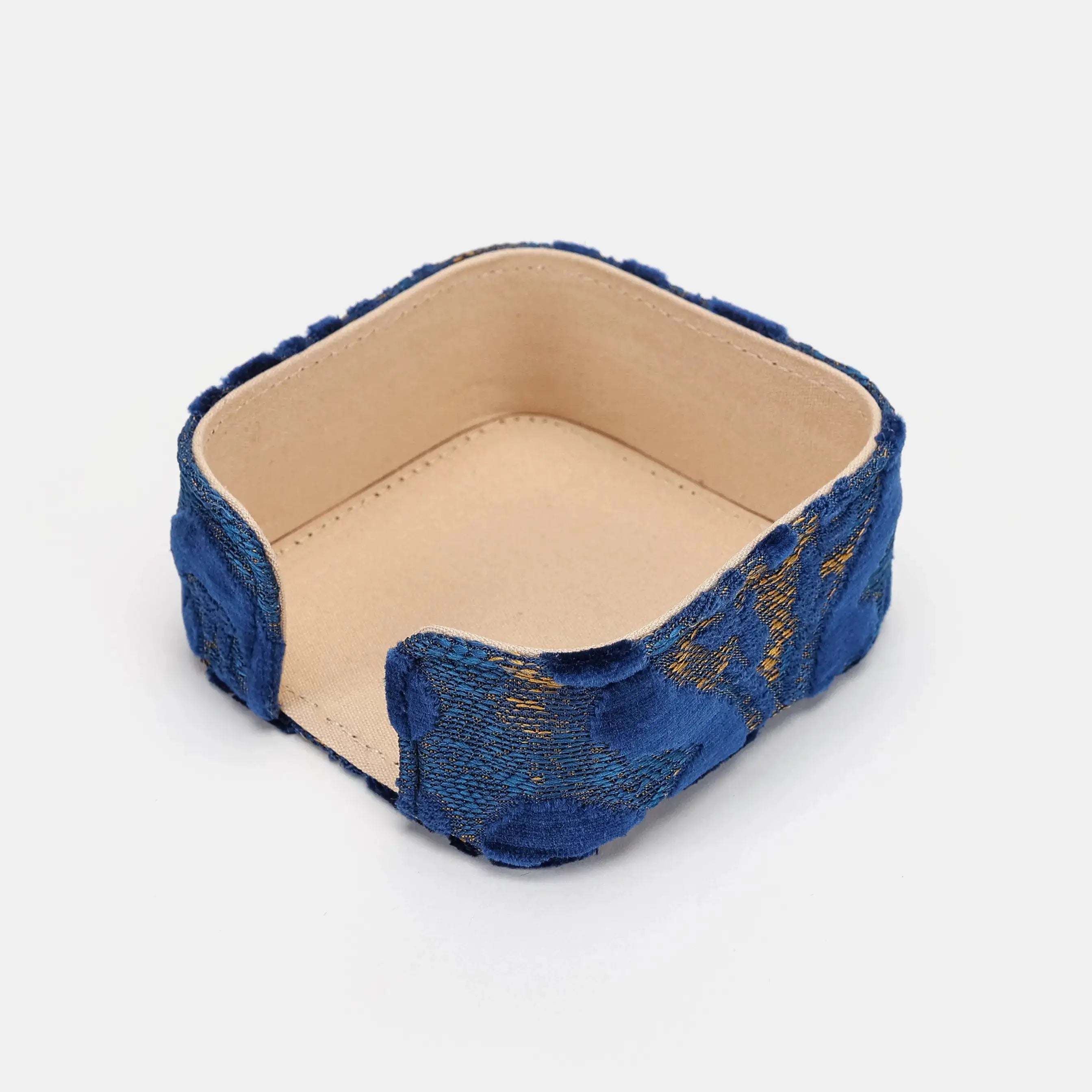 Burnout Velvet Navy Square Coaster Set with Holder of America-holder
