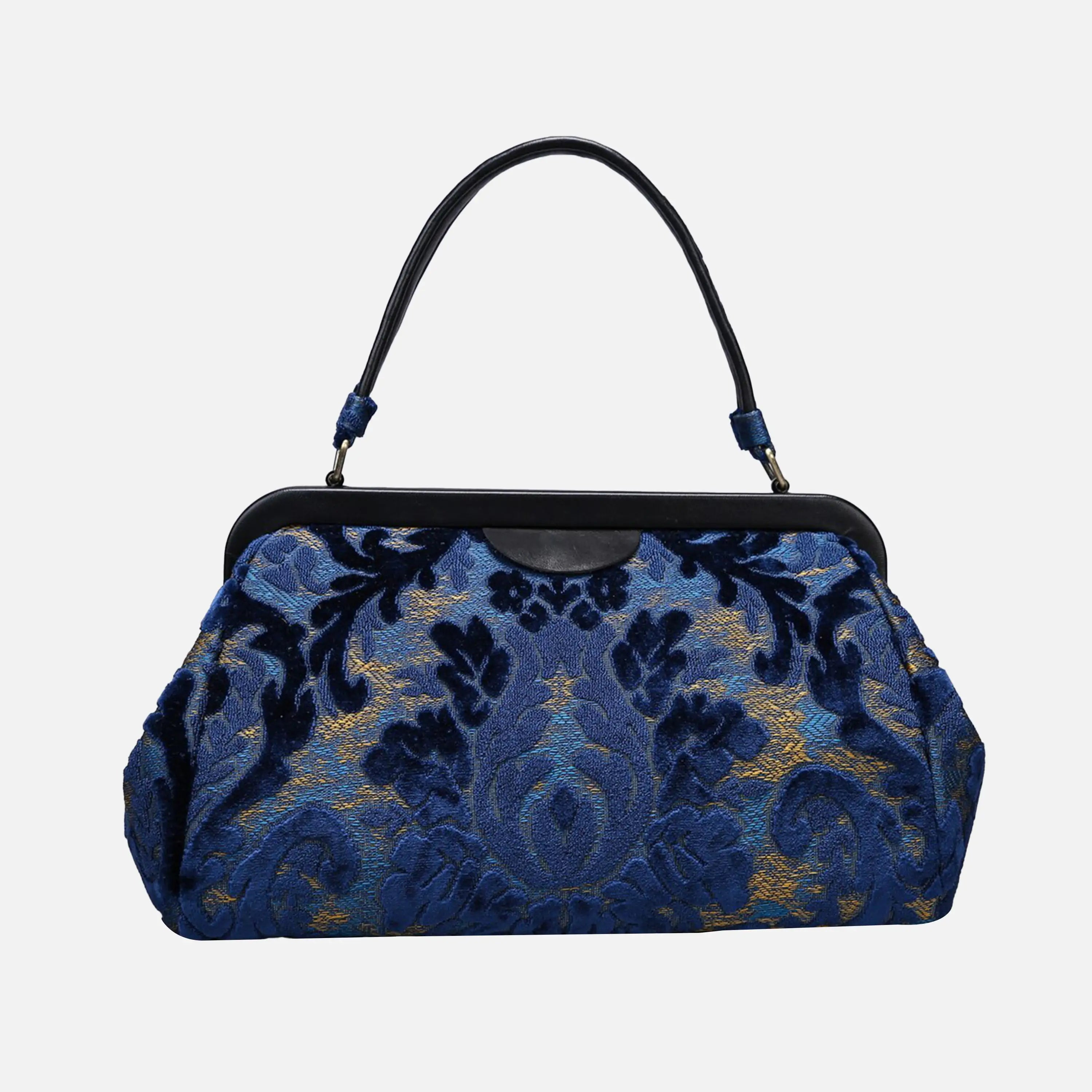 Burnout Velvet Navy Top Handle Purse carpet bag of America main
